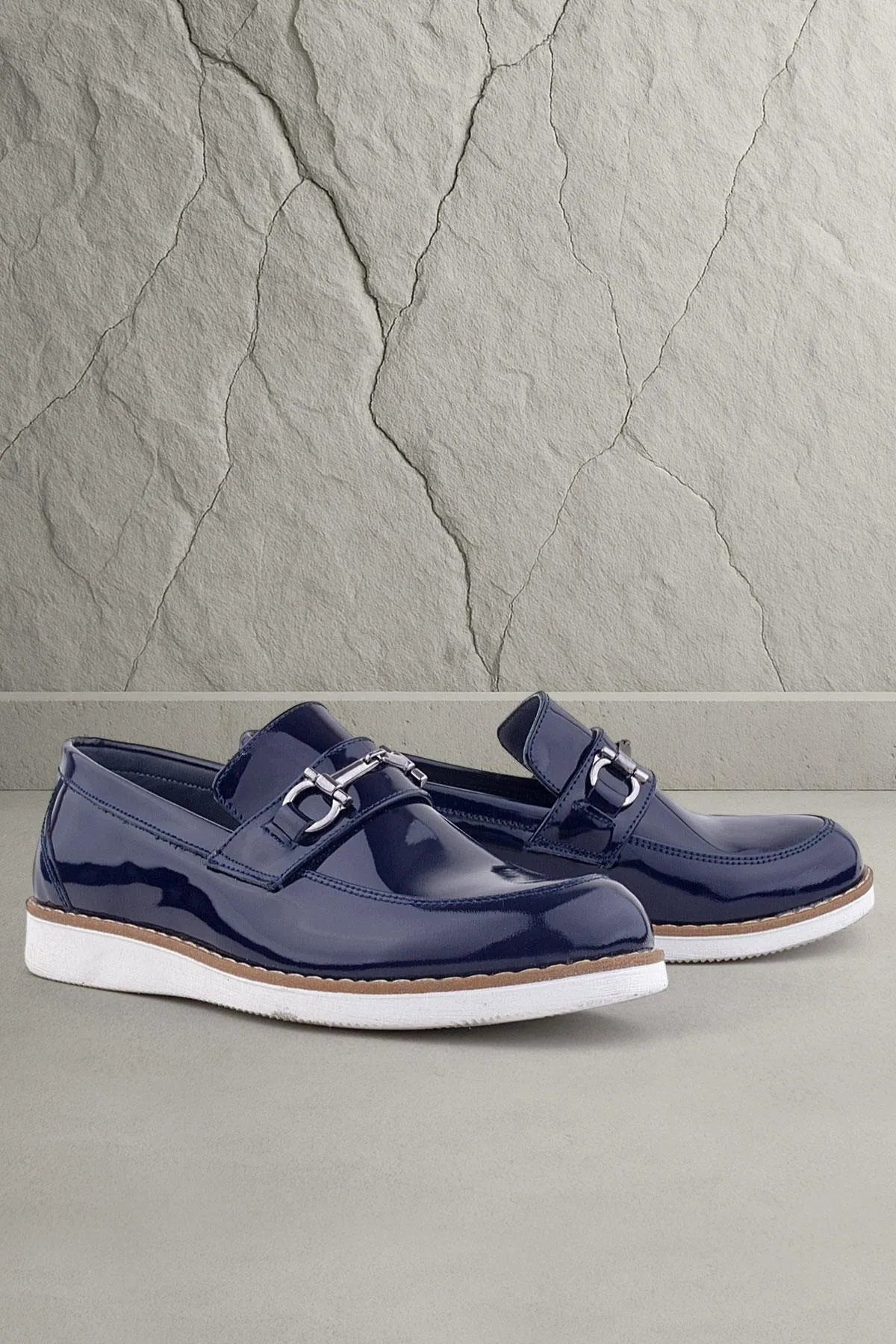 Hakiki Deri Lacivert Rugan Loafer Çocuk Klasik Ayakkabı