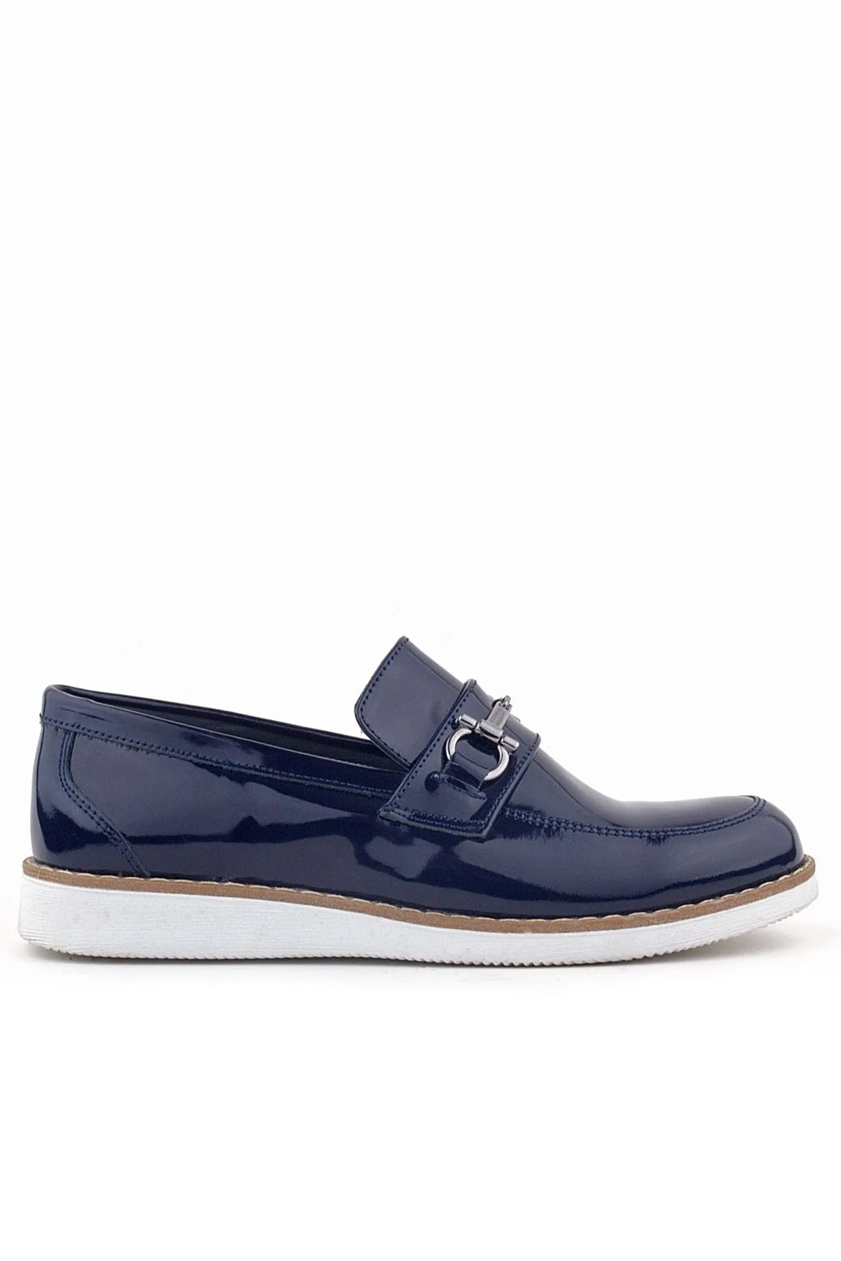 Hakiki Deri Lacivert Rugan Loafer Çocuk Klasik Ayakkabı