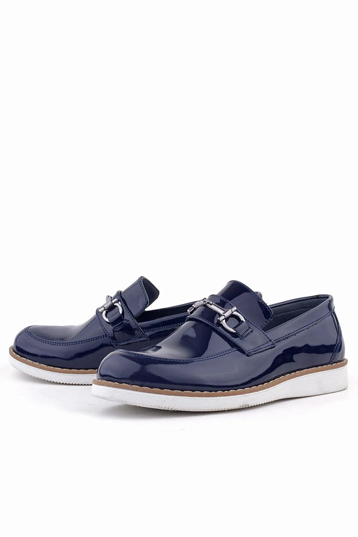 Hakiki Deri Lacivert Rugan Loafer Çocuk Klasik Ayakkabı