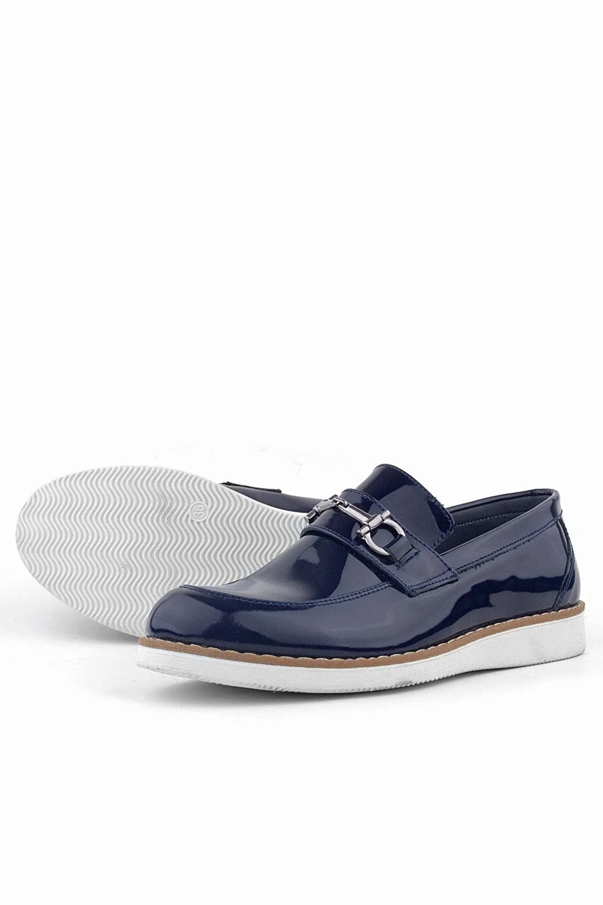 Hakiki Deri Lacivert Rugan Loafer Çocuk Klasik Ayakkabı