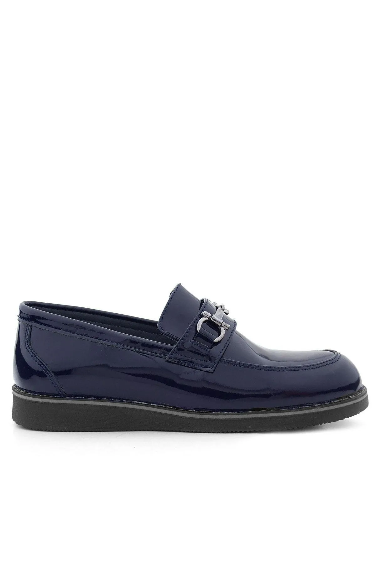 Hakiki Deri Lacivert Rugan Tokalı Loafer Çocuk Klasik Ayakkabı