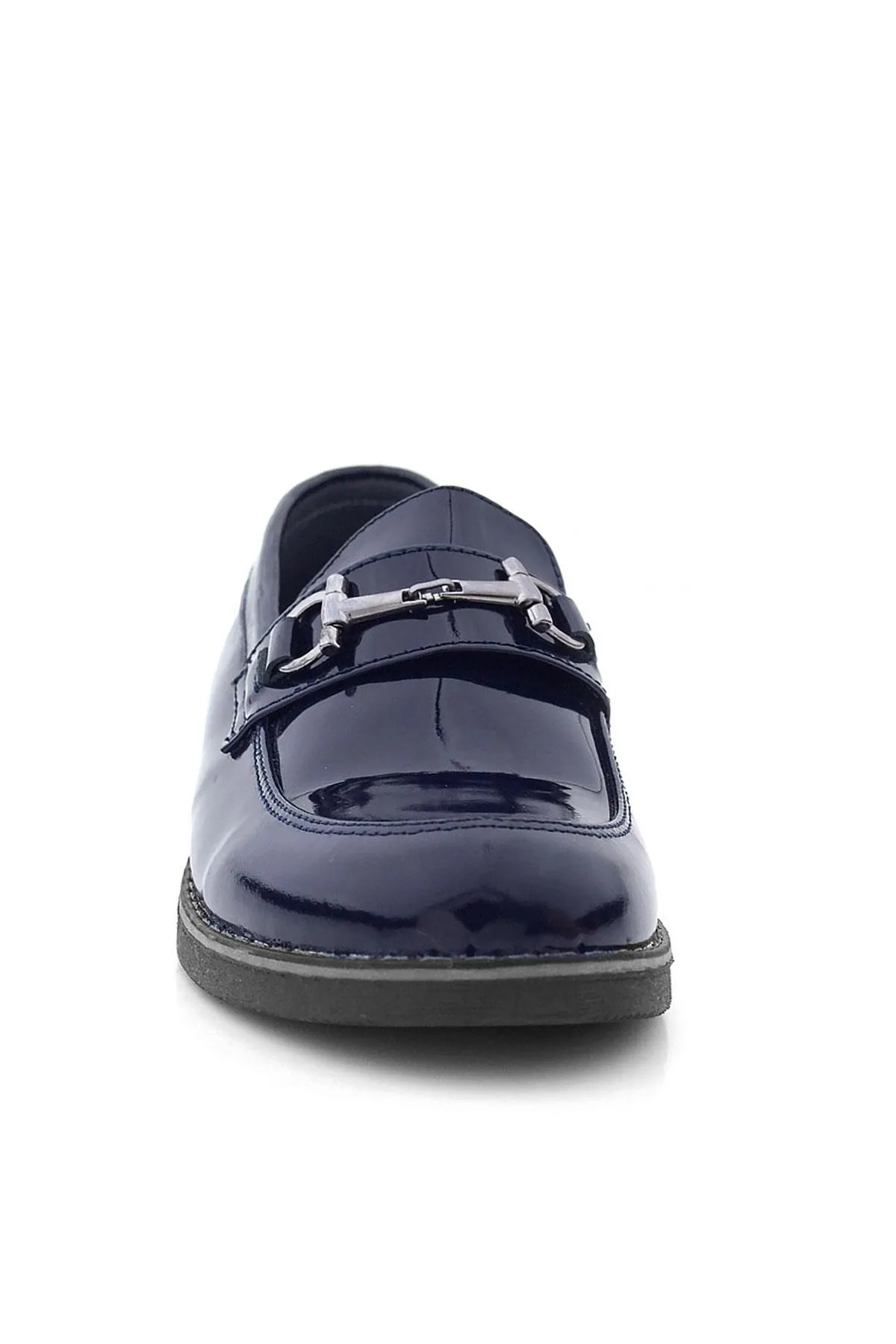 Hakiki Deri Lacivert Rugan Tokalı Loafer Çocuk Klasik Ayakkabı