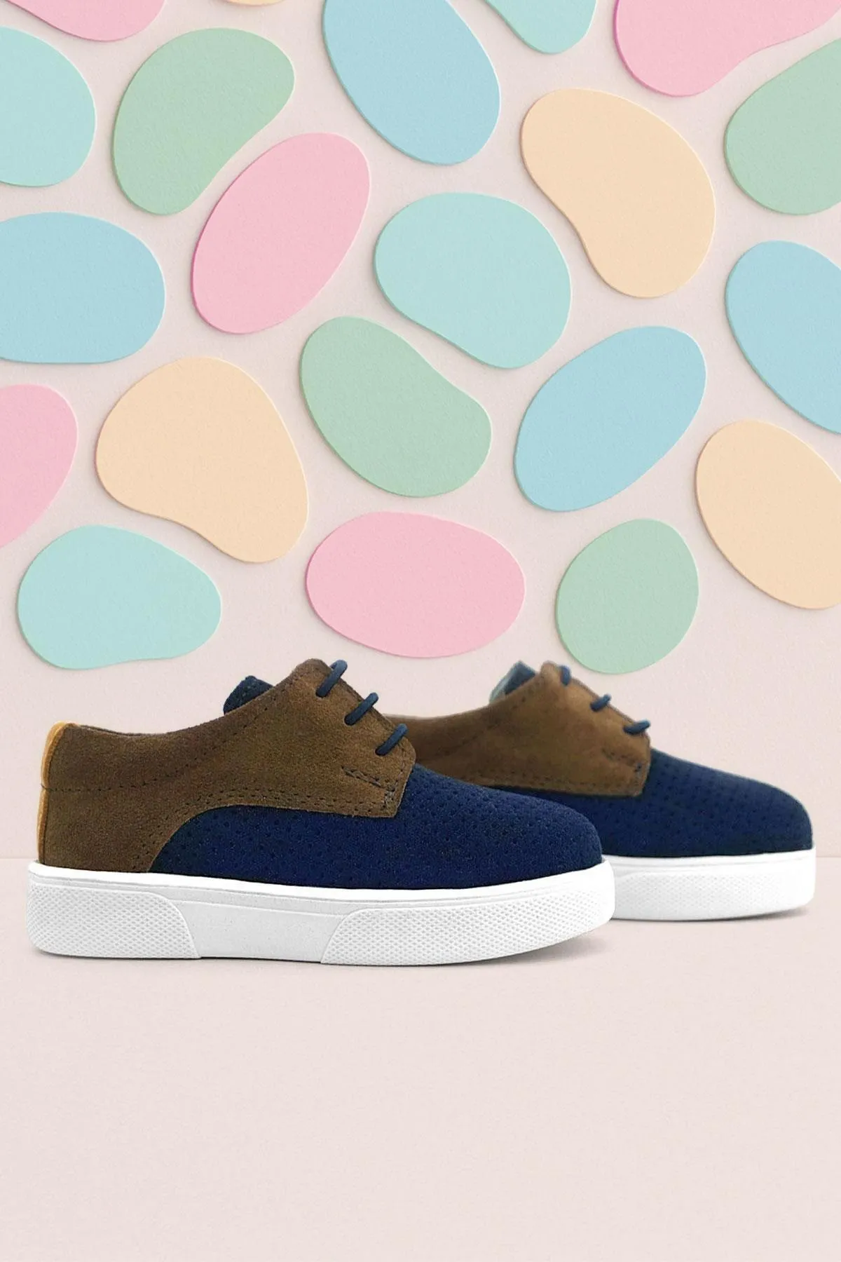 Hakiki Deri Lacivert Sarı Kahve Lastikli Erkek Çocuk Günlük Ayakkabı