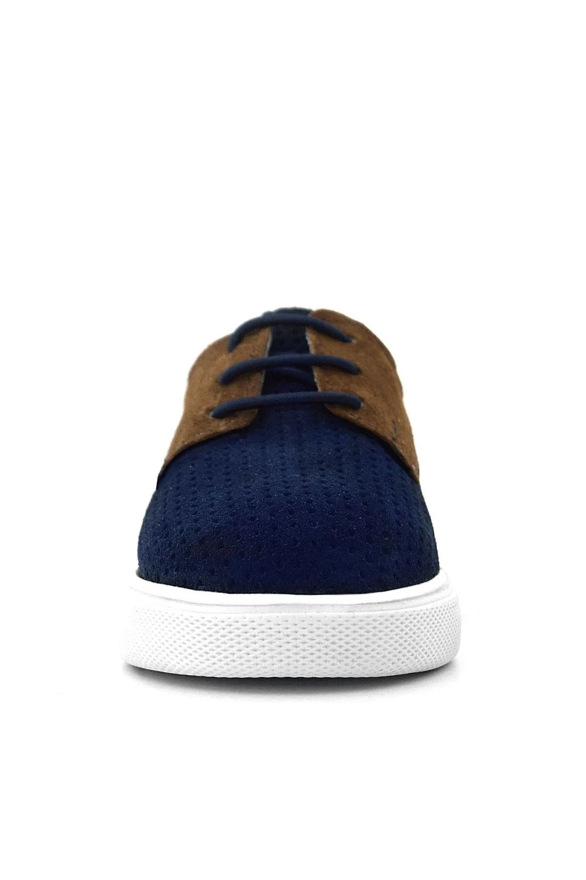 Hakiki Deri Lacivert Sarı Kahve Lastikli Erkek Çocuk Günlük Ayakkabı