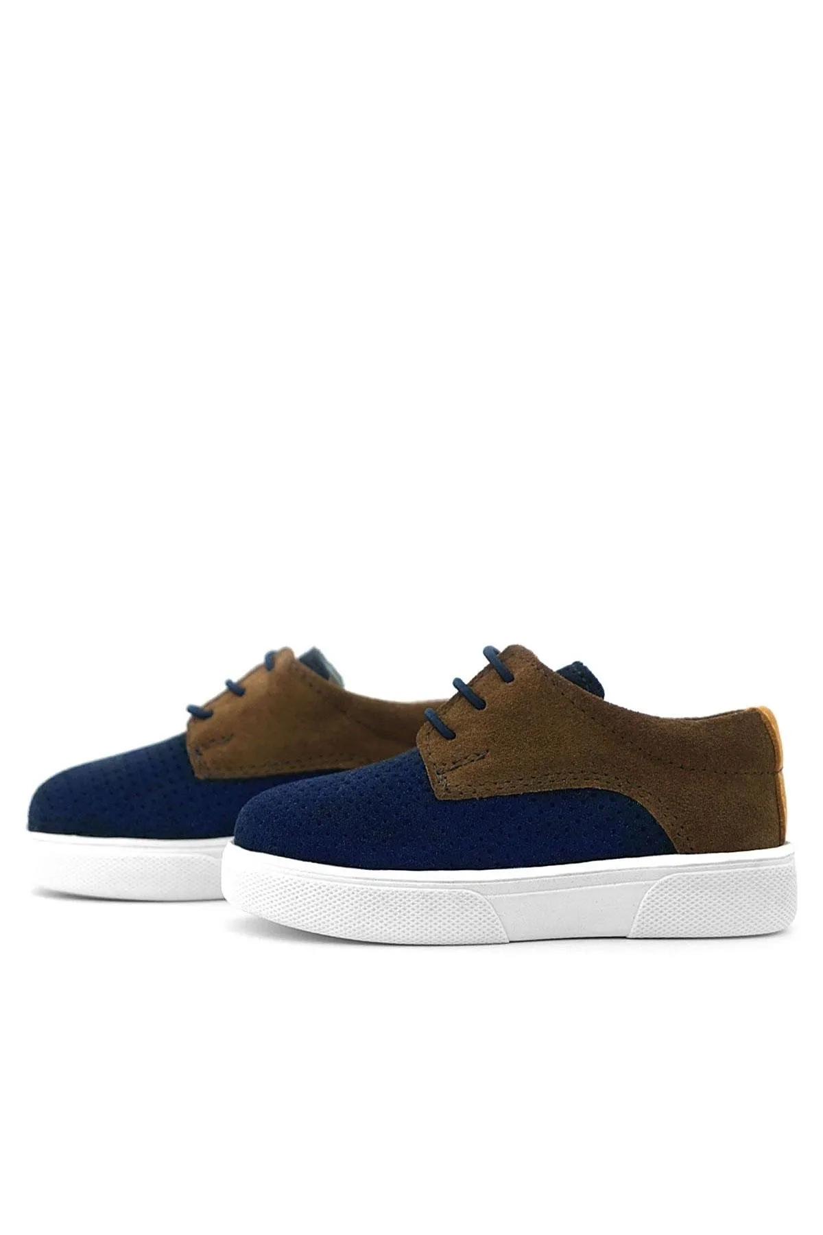 Hakiki Deri Lacivert Sarı Kahve Lastikli Erkek Çocuk Günlük Ayakkabı