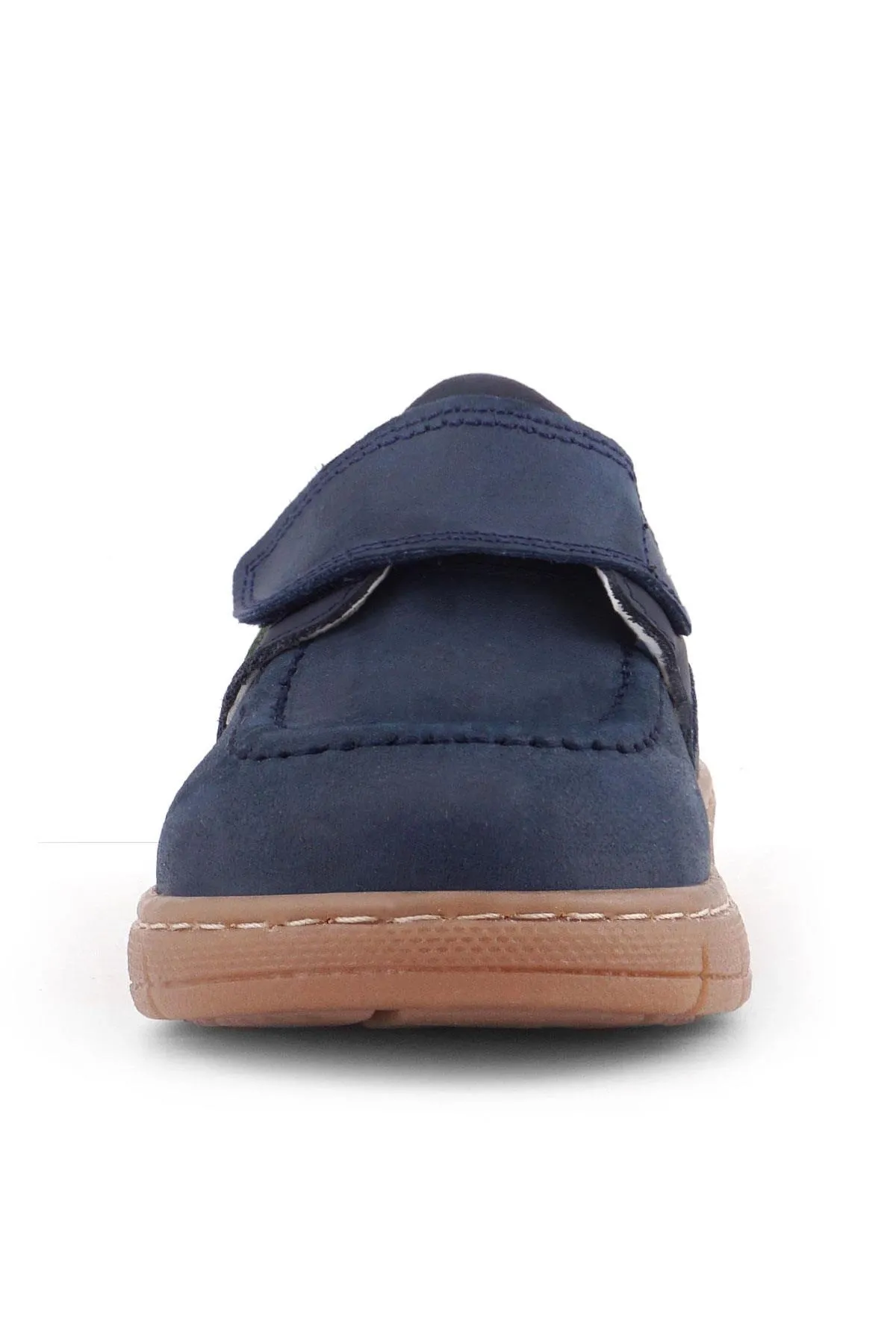 Hakiki Deri Lacivert Yeşil Cırt Cırtlı Bebek Bot