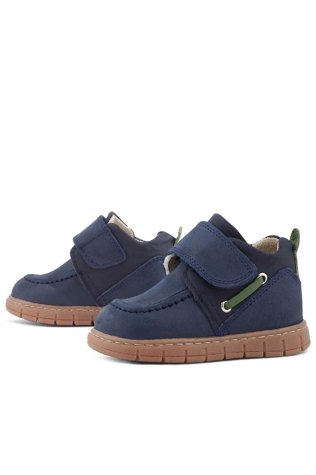 Hakiki Deri Lacivert Yeşil Cırt Cırtlı Bebek Bot