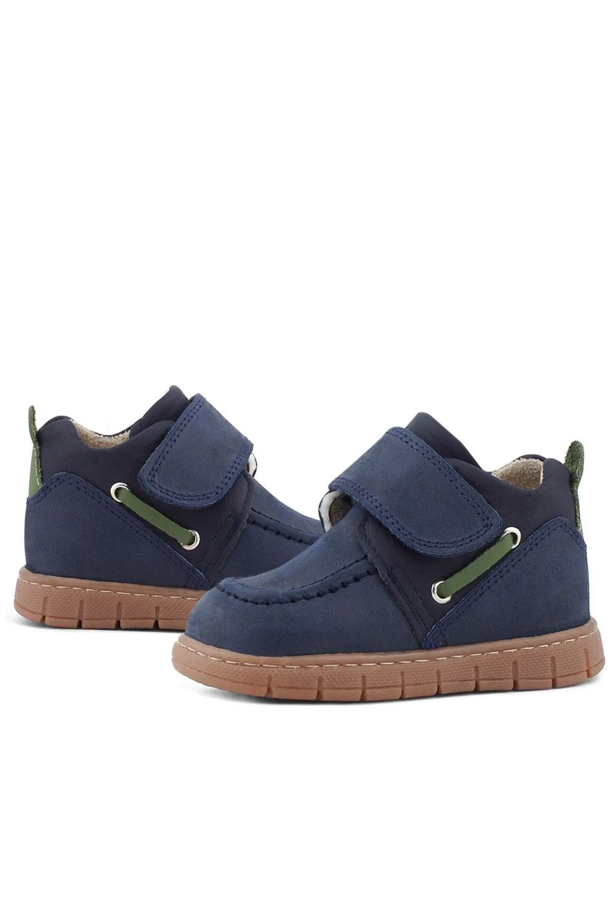 Hakiki Deri Lacivert Yeşil Cırt Cırtlı Bebek Bot