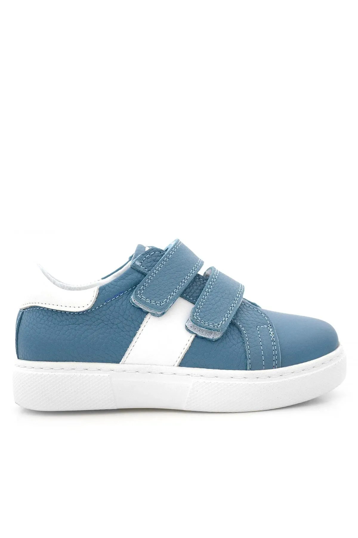 Hakiki Deri Mavi Beyaz Cırt Cırtlı Çocuk Spor Ayakkabı