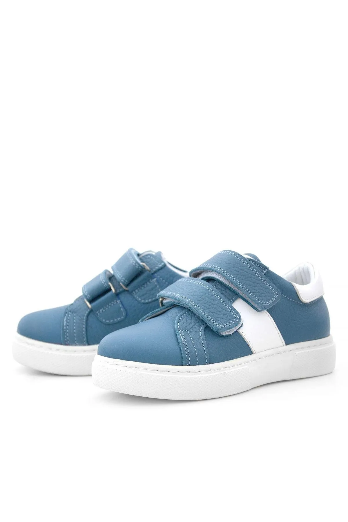 Hakiki Deri Mavi Beyaz Cırt Cırtlı Çocuk Spor Ayakkabı