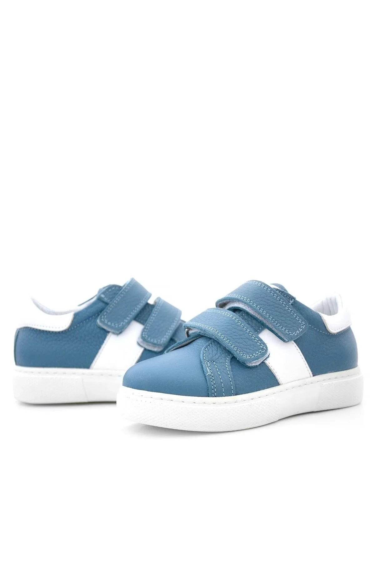Hakiki Deri Mavi Beyaz Cırt Cırtlı Çocuk Spor Ayakkabı
