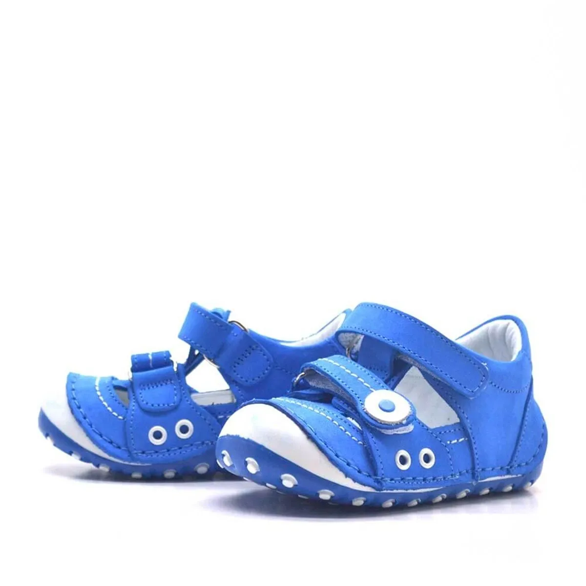 Hakiki Deri Mavi Cırtlı Yazlık İlk Adım Ayakkabı