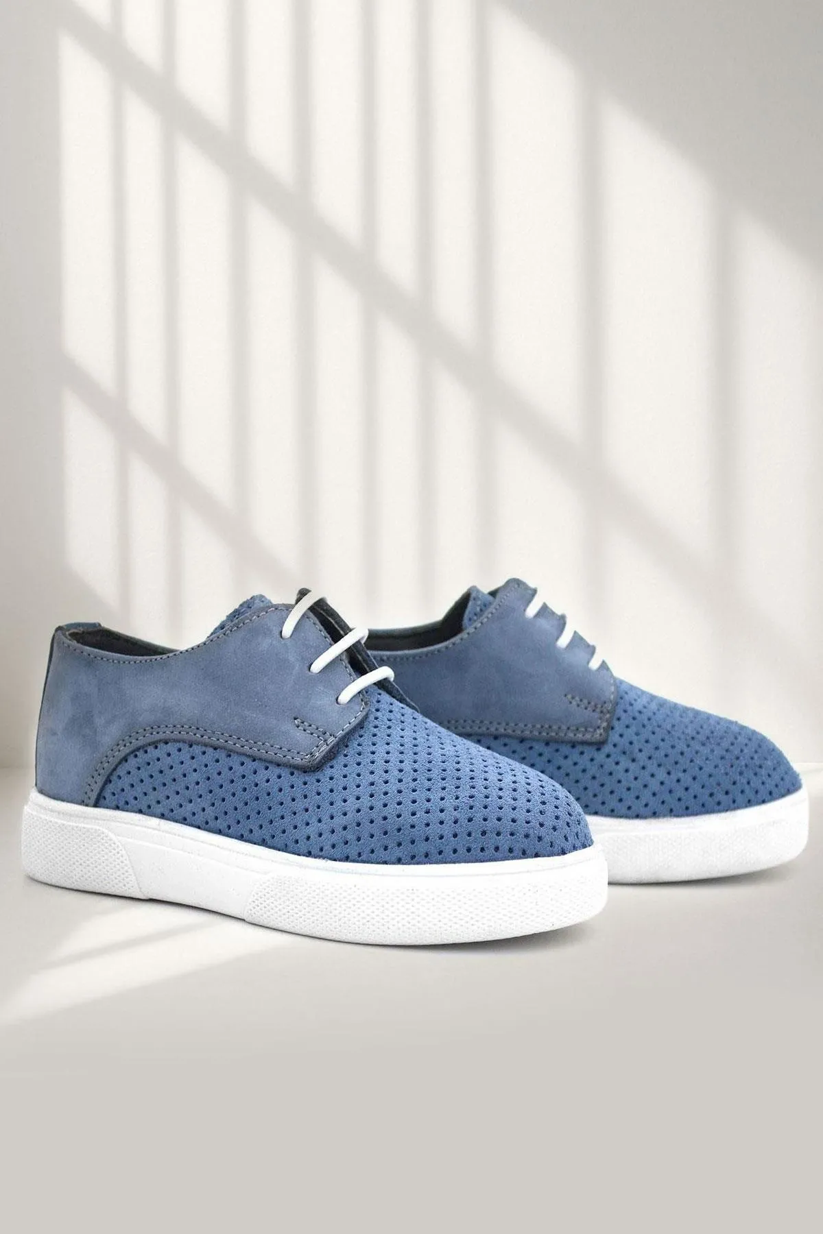 Hakiki Deri Mavi Lastikli Erkek Çocuk Günlük Ayakkabı