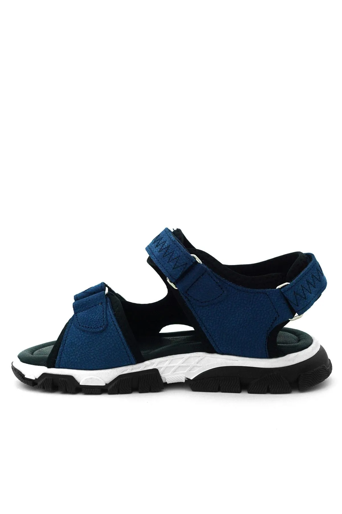 Hakiki Deri Mavi Siyah Cırt Cırtlı Erkek Çocuk Sandalet