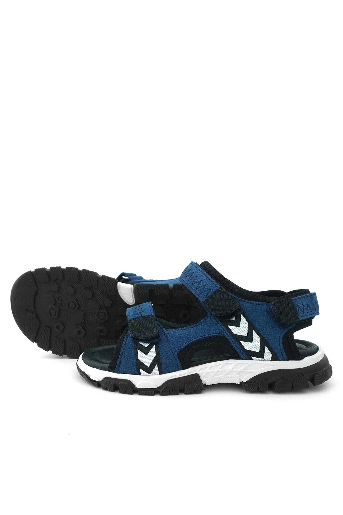 Hakiki Deri Mavi Siyah Cırt Cırtlı Erkek Çocuk Sandalet