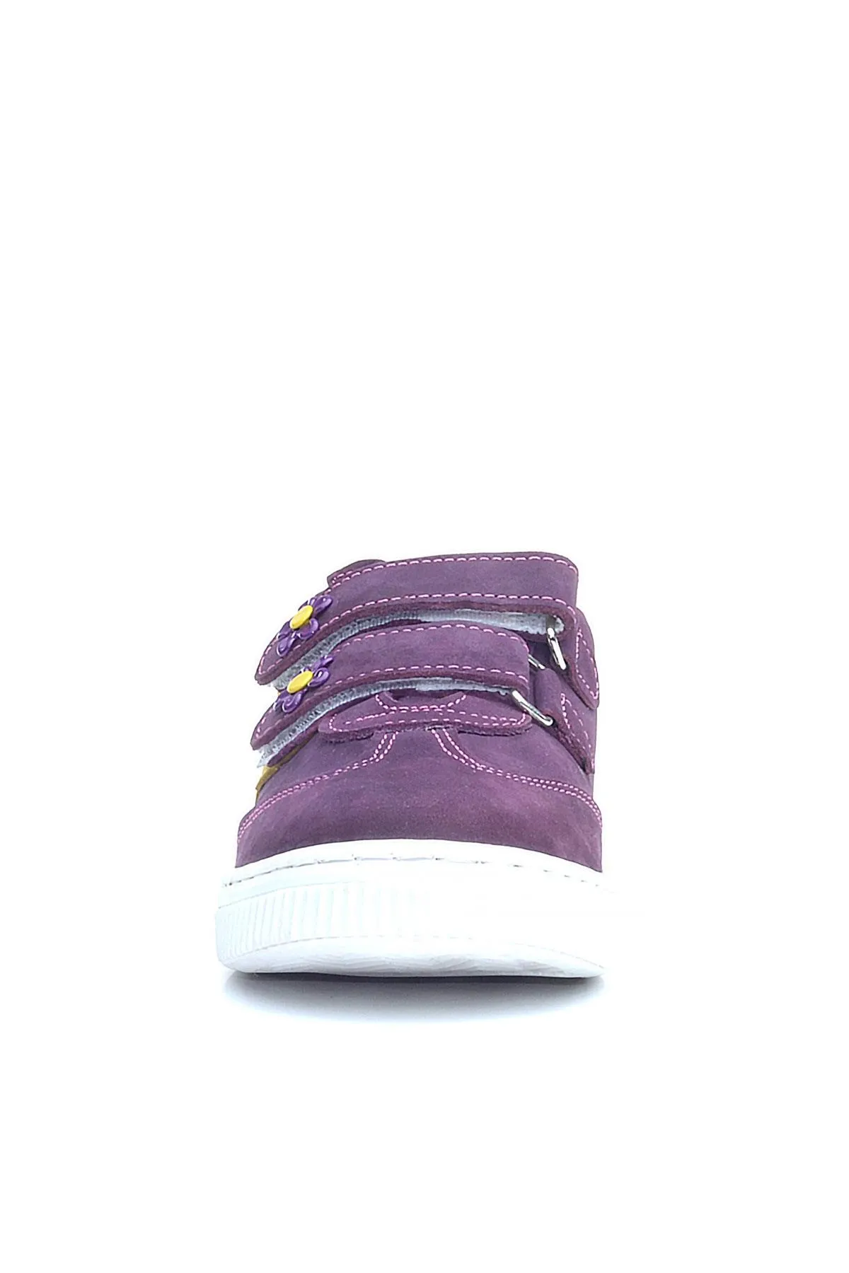 Hakiki Deri Mor Sarı Cırtlı Çiçek Detaylı Kız Çocuk Günlük Ayakkabı