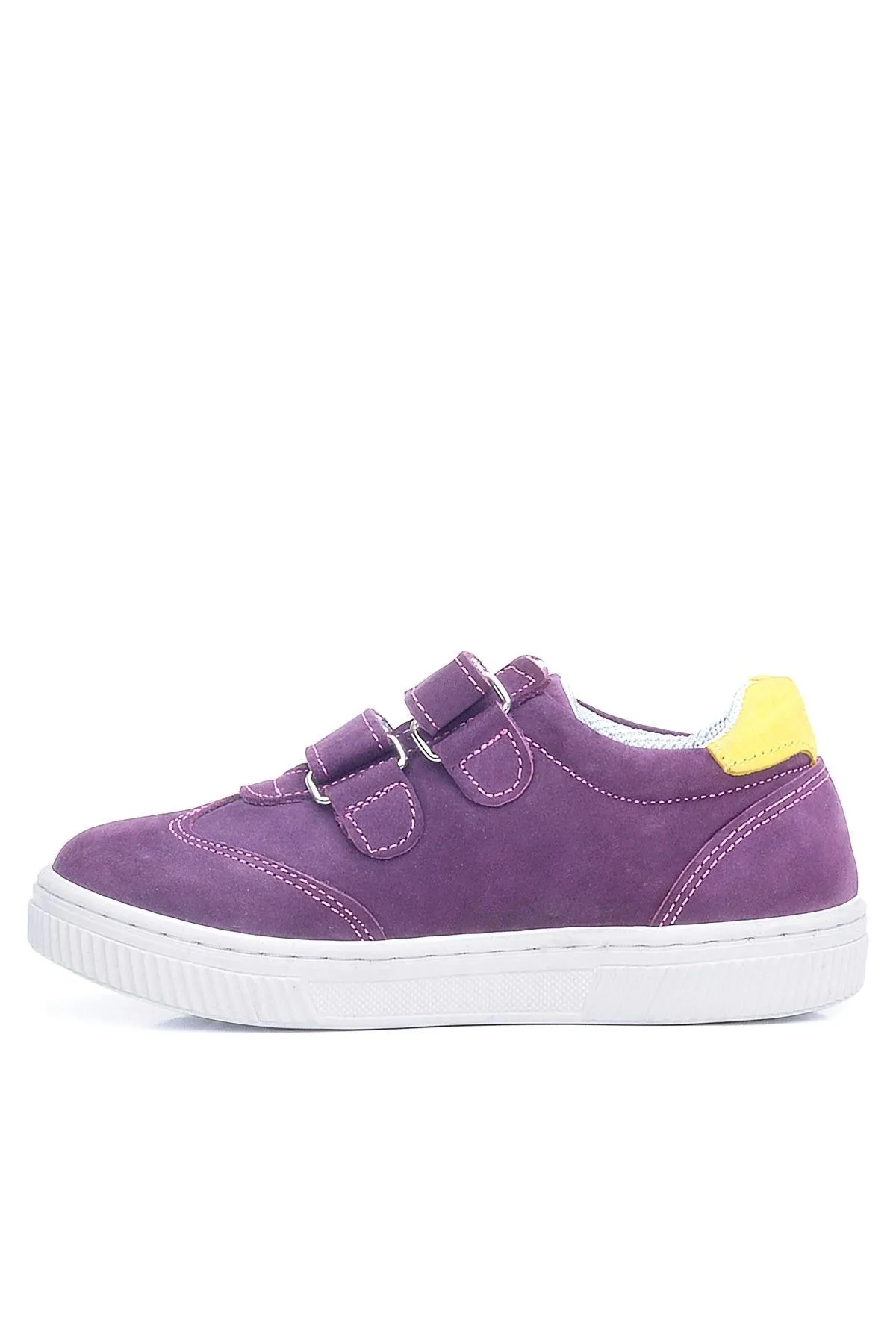 Hakiki Deri Mor Sarı Cırtlı Çiçek Detaylı Kız Çocuk Günlük Ayakkabı