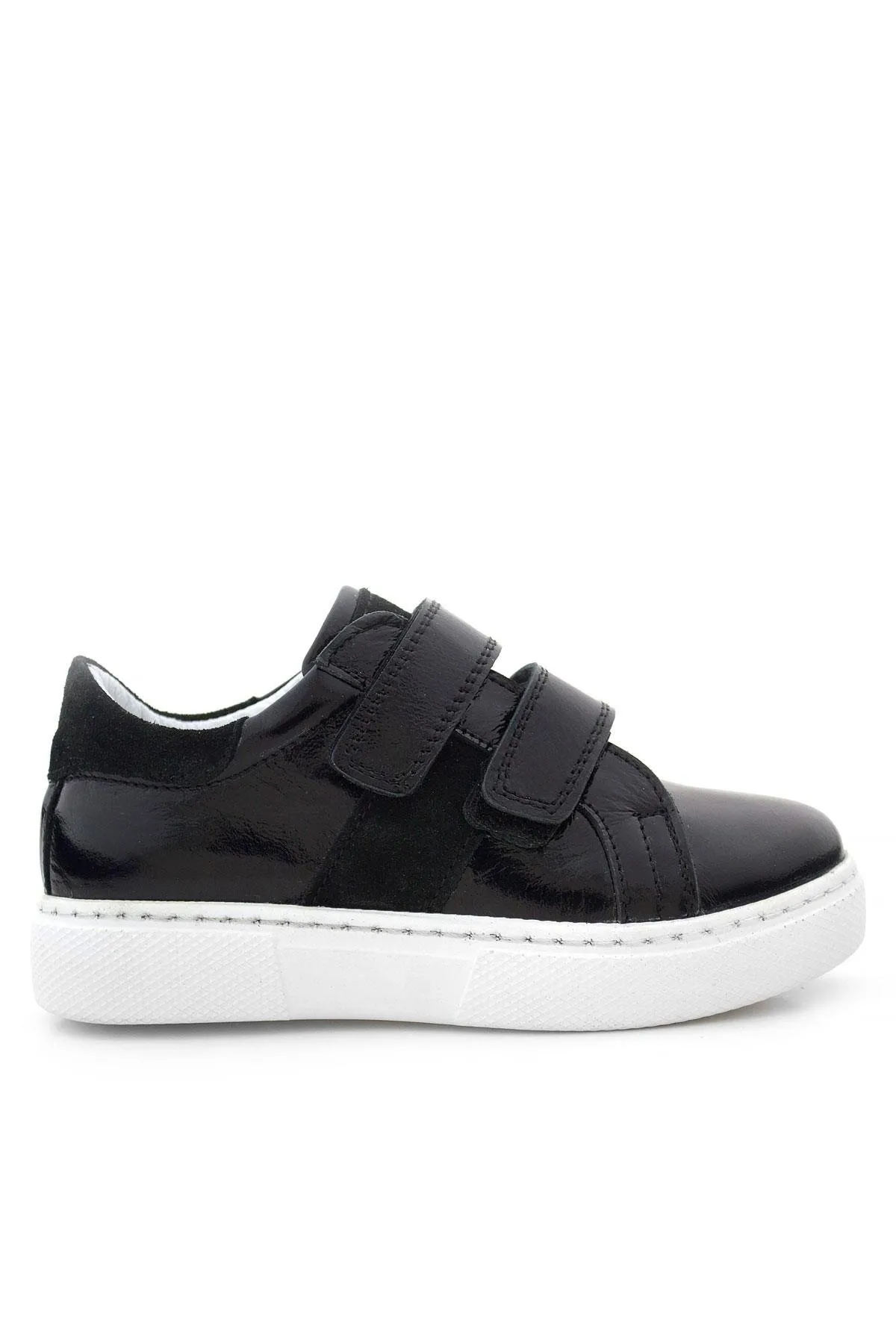 Hakiki Deri Parlak Siyah Cırt Cırtlı Kız Çocuk Spor Ayakkabı