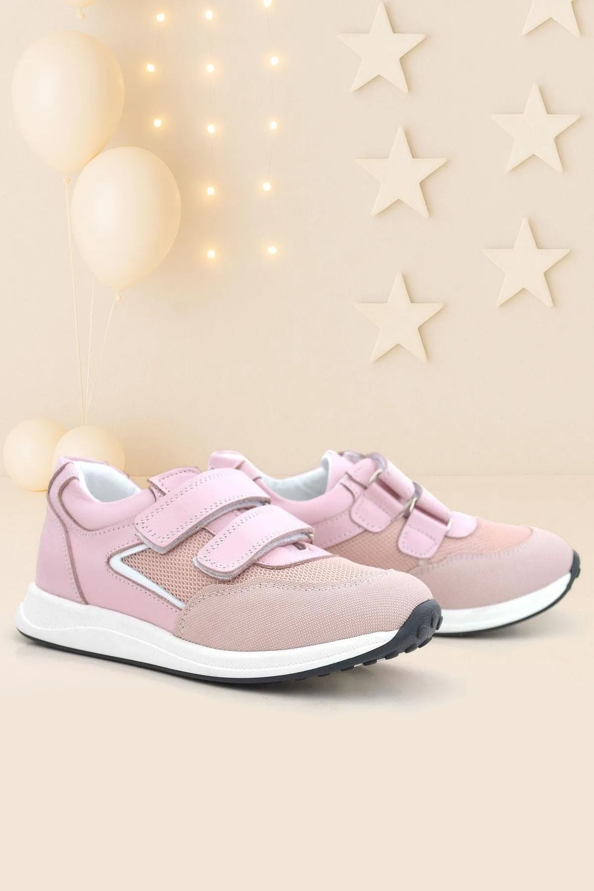 Hakiki Deri Pembe Cırt Cırtlı Kız Çocuk Günlük Spor Ayakkabı
