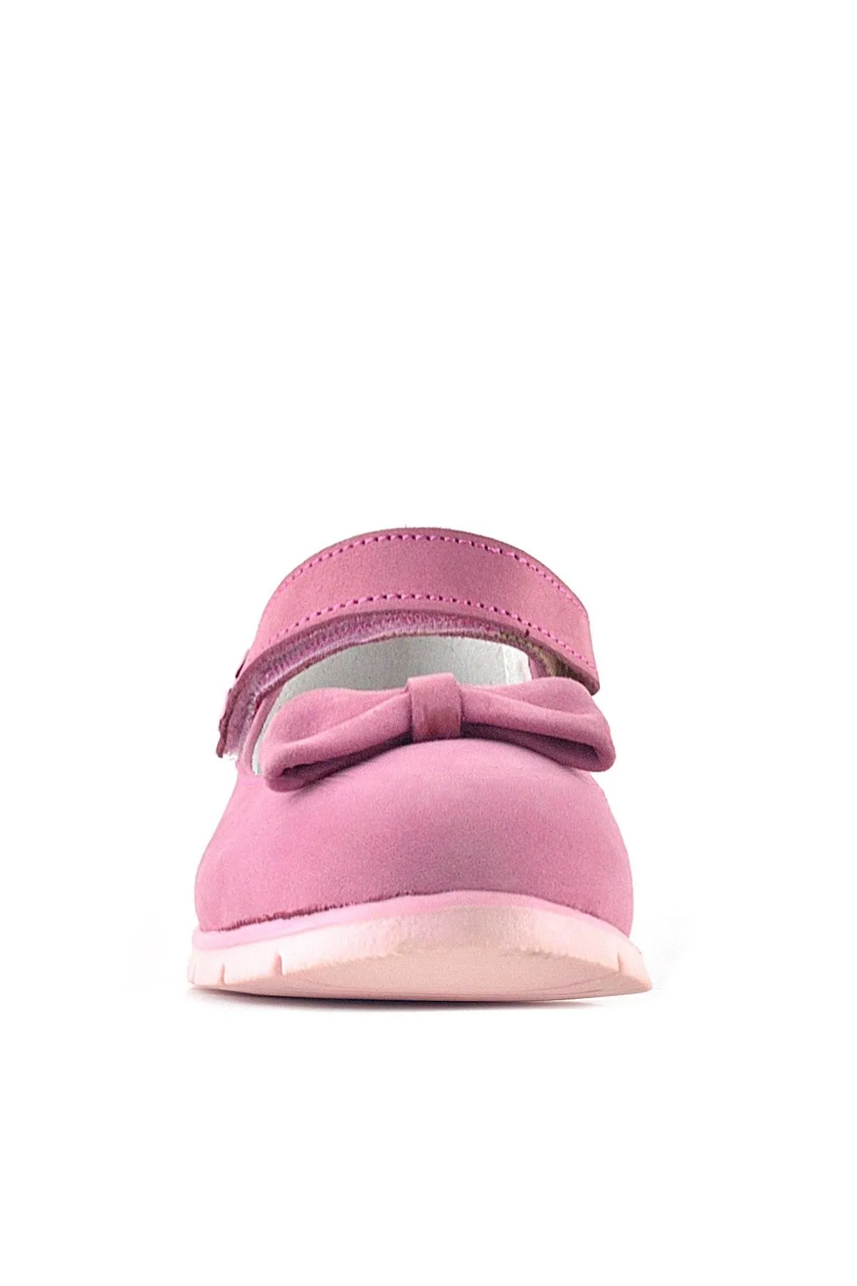 Hakiki Deri Pembe Fiyonklu Çiçek Detaylı Cırtlı Kız Çocuk Babet