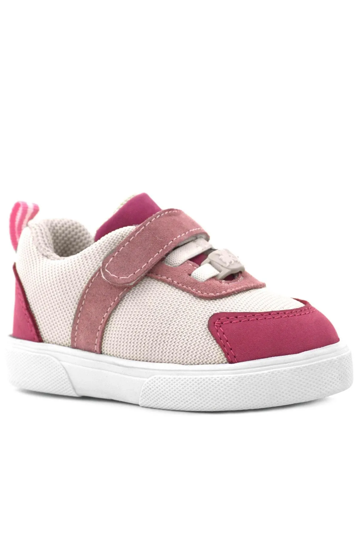 Hakiki Deri Pembe Krem Cırtlı Kız Bebek Ayakkabı