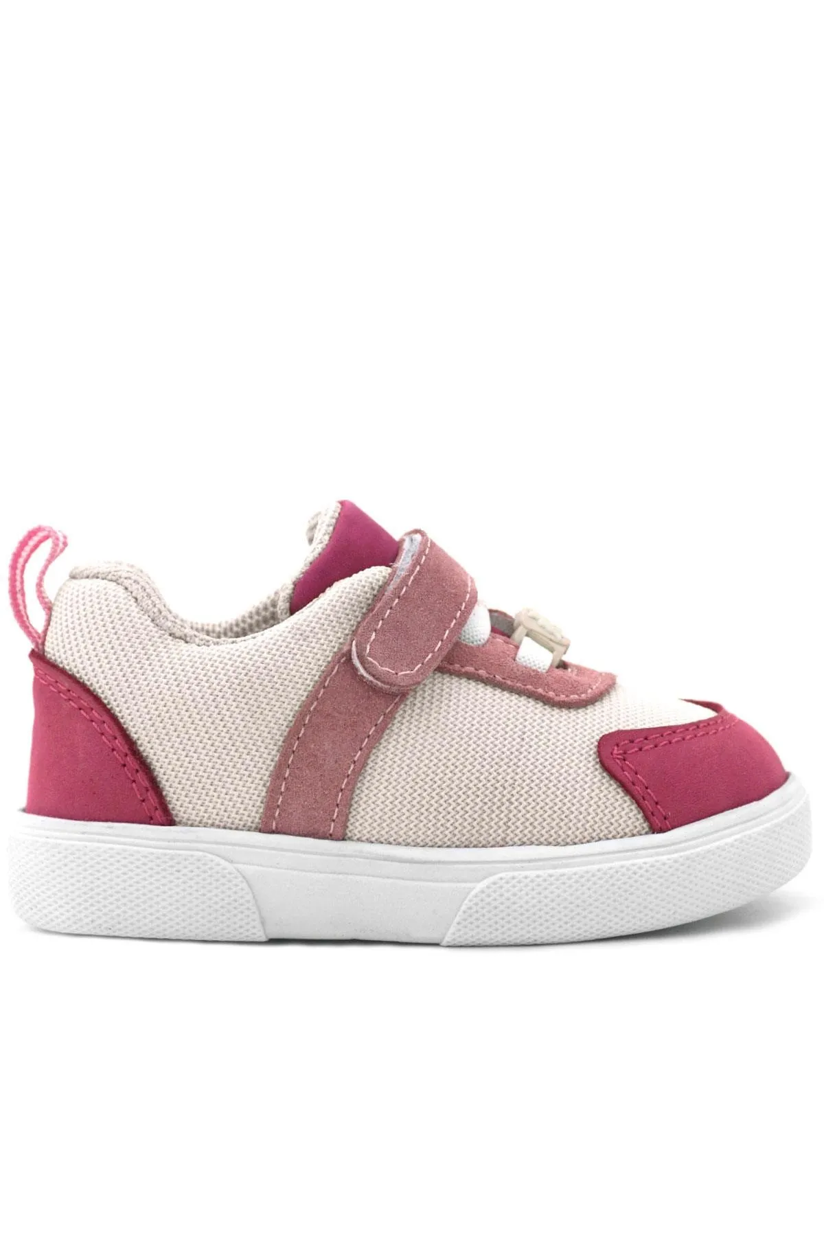 Hakiki Deri Pembe Krem Cırtlı Kız Bebek Ayakkabı