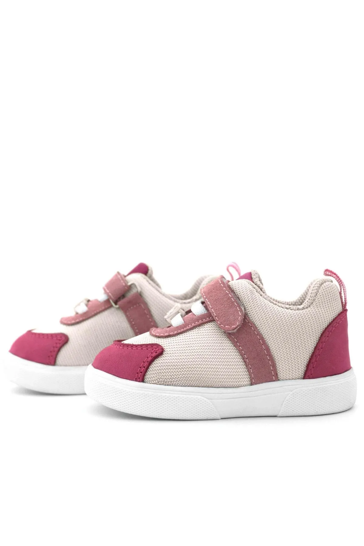 Hakiki Deri Pembe Krem Cırtlı Kız Bebek Ayakkabı