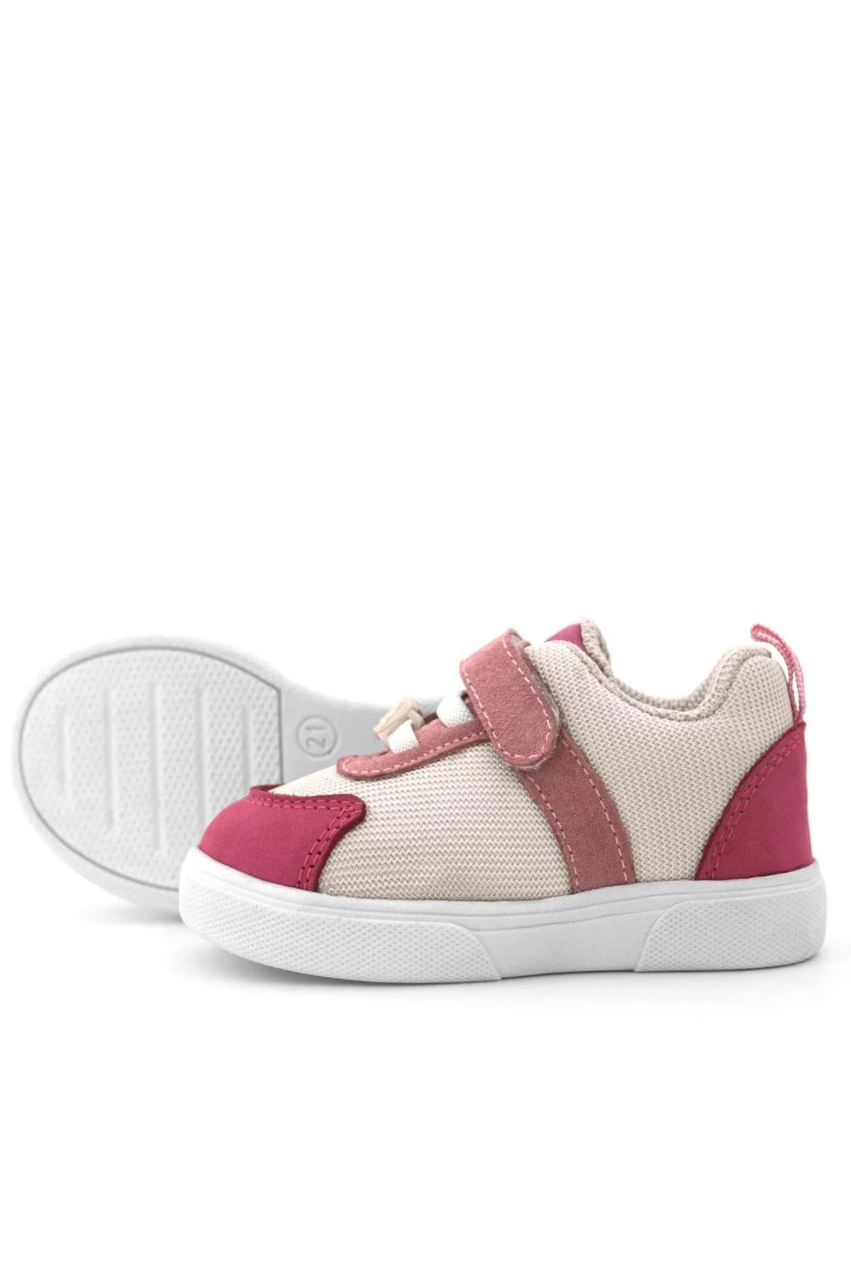 Hakiki Deri Pembe Krem Cırtlı Kız Bebek Ayakkabı