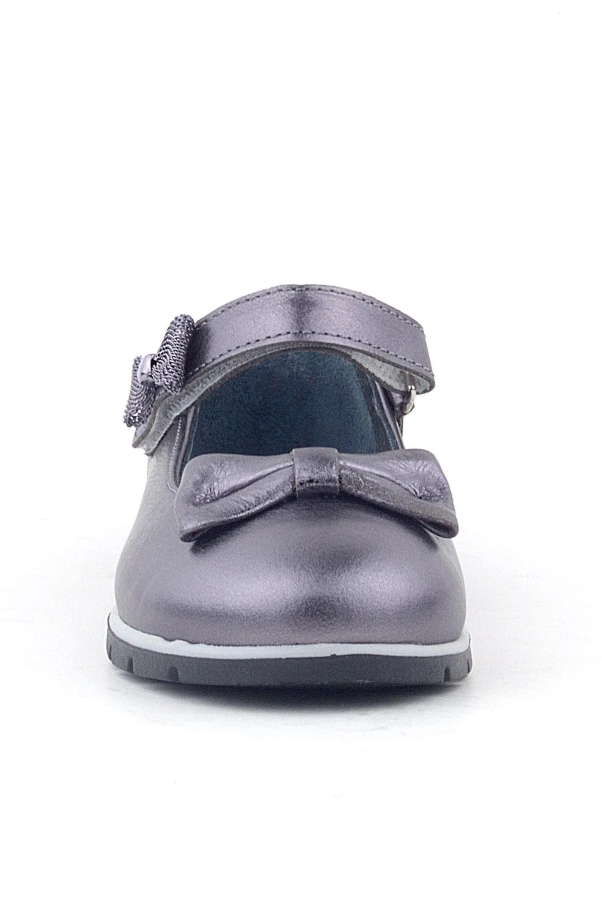Hakiki Deri Platin Kurdele Detaylı Cırtlı Kız Çocuk Babet Ayakkabı