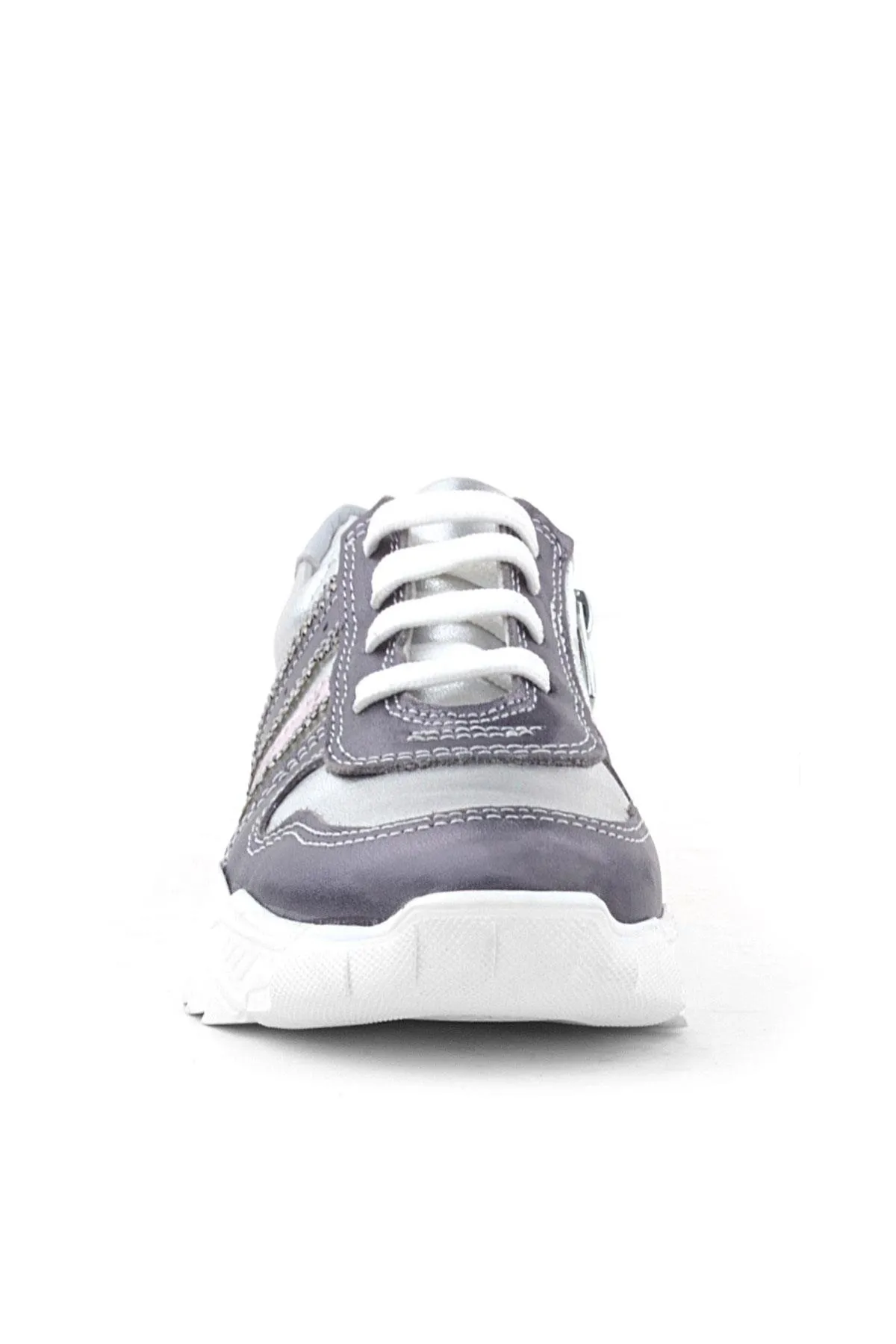 Hakiki Deri Platin Pembe Parlak Taşlı Kız Çocuk Sneakers Ayakkabı