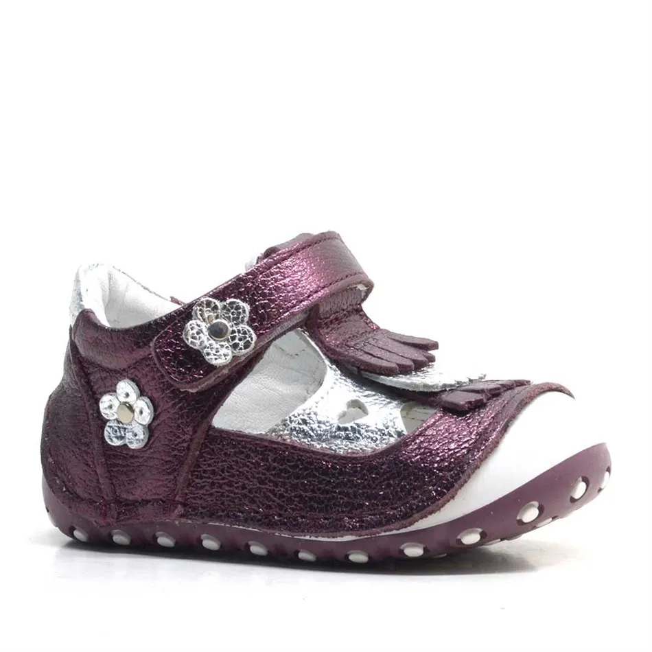 Hakiki Deri Püsküllü Bordo Cırtlı Yazlık İlk Adım Ayakkabı