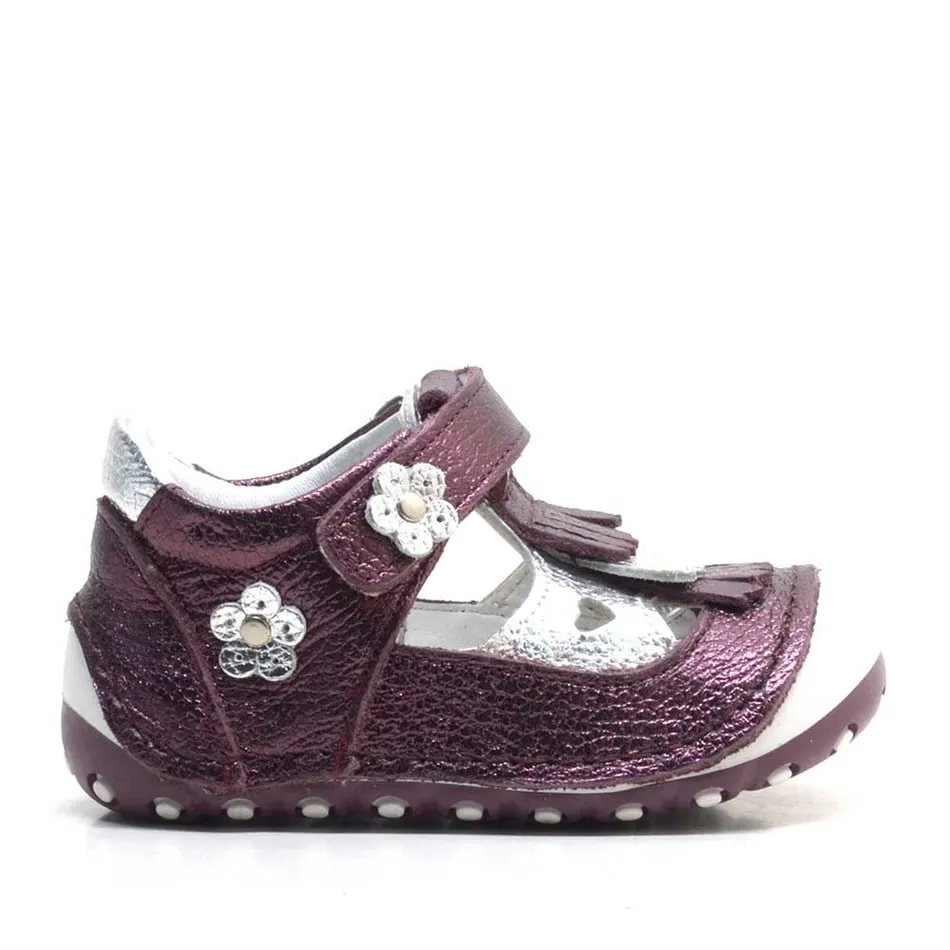 Hakiki Deri Püsküllü Bordo Cırtlı Yazlık İlk Adım Ayakkabı