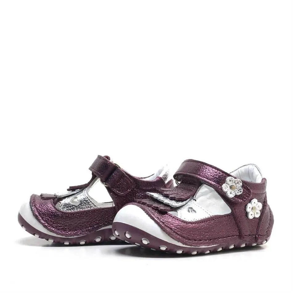 Hakiki Deri Püsküllü Bordo Cırtlı Yazlık İlk Adım Ayakkabı