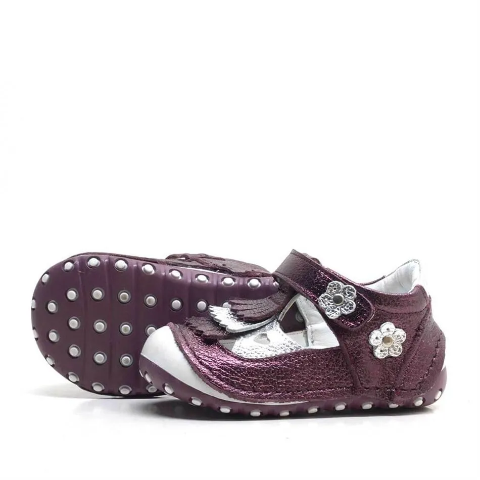 Hakiki Deri Püsküllü Bordo Cırtlı Yazlık İlk Adım Ayakkabı