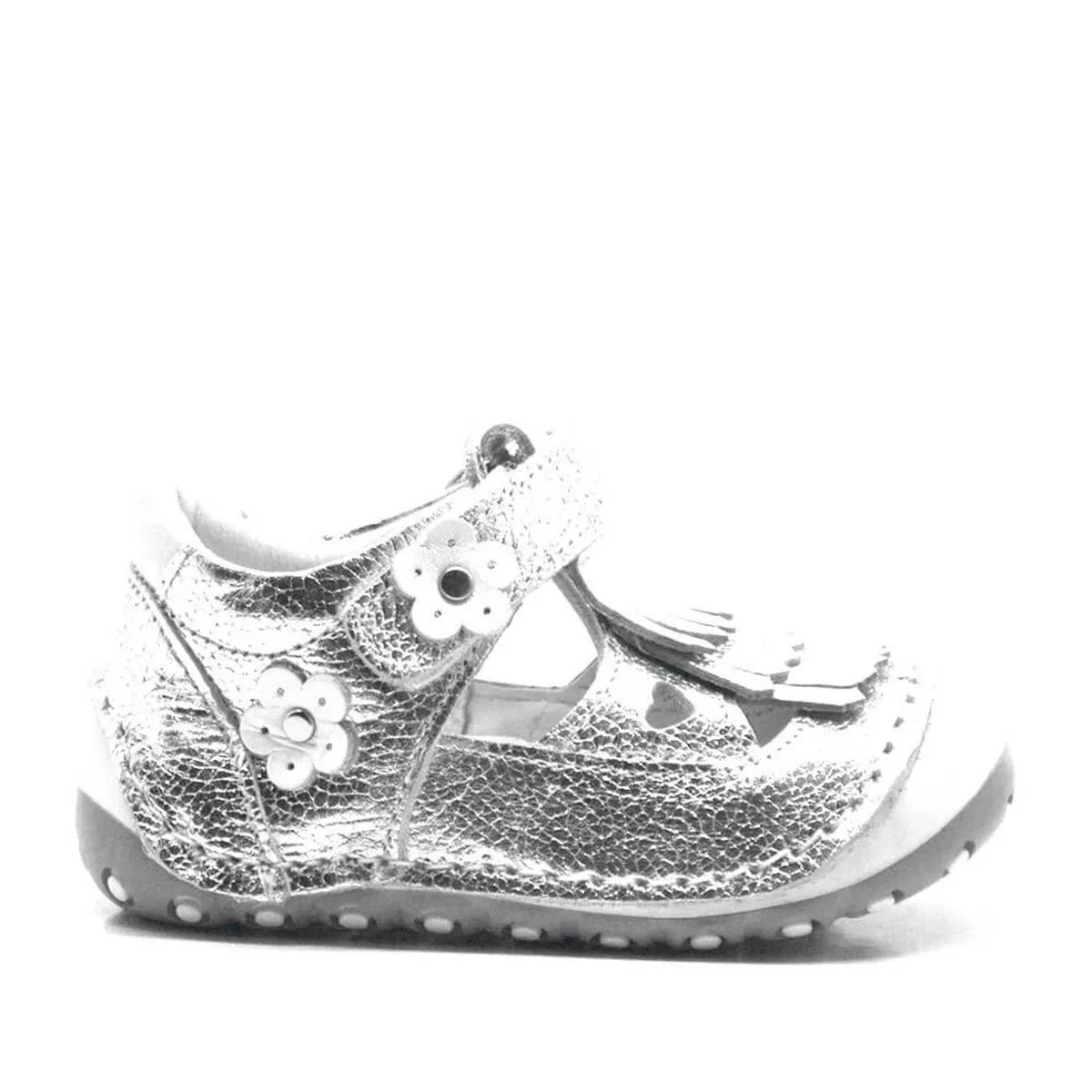 Hakiki Deri Püsküllü Gümüş Cırtlı Yazlık İlk Adım Ayakkabı