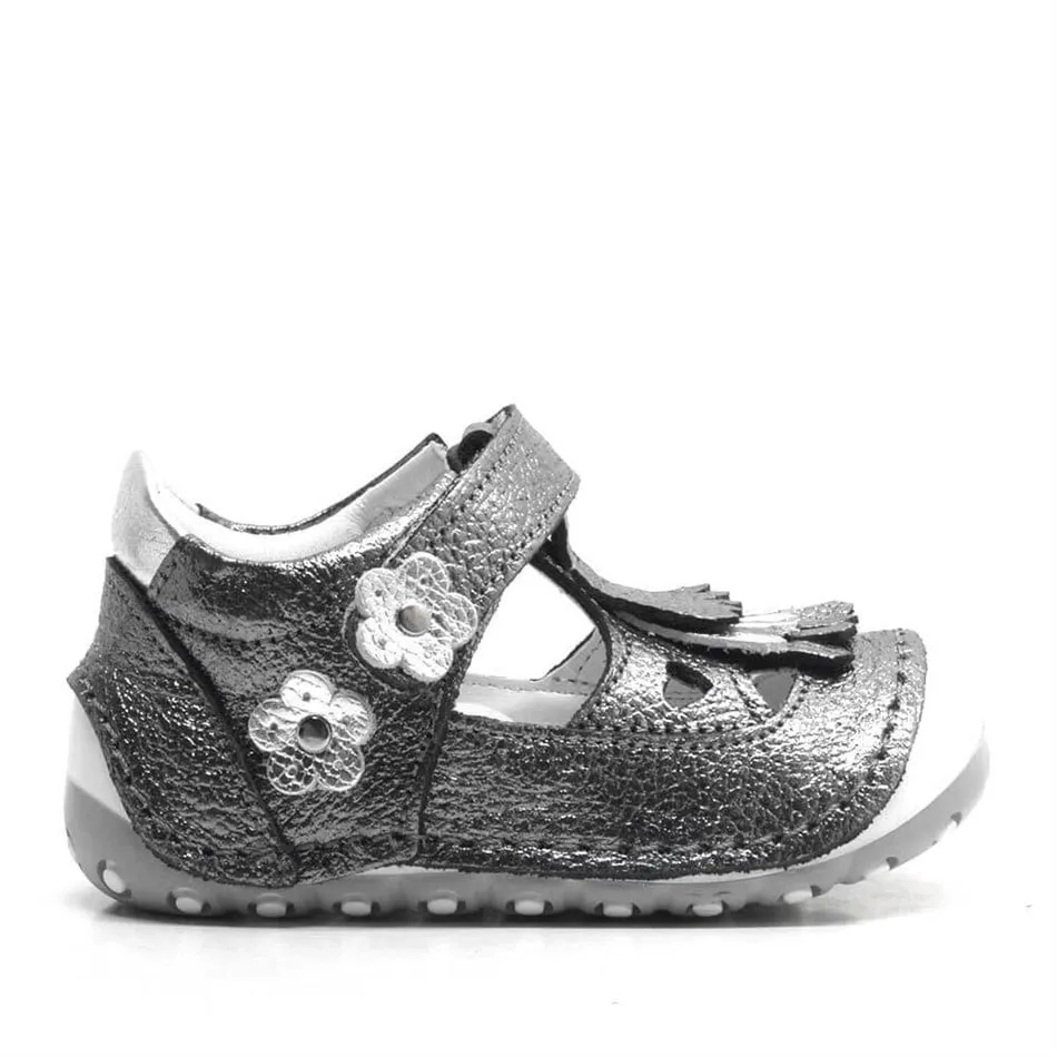 Hakiki Deri Püsküllü Gümüş Cırtlı Yazlık İlk Adım Ayakkabı