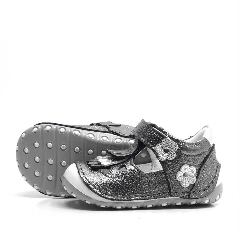 Hakiki Deri Püsküllü Gümüş Cırtlı Yazlık İlk Adım Ayakkabı