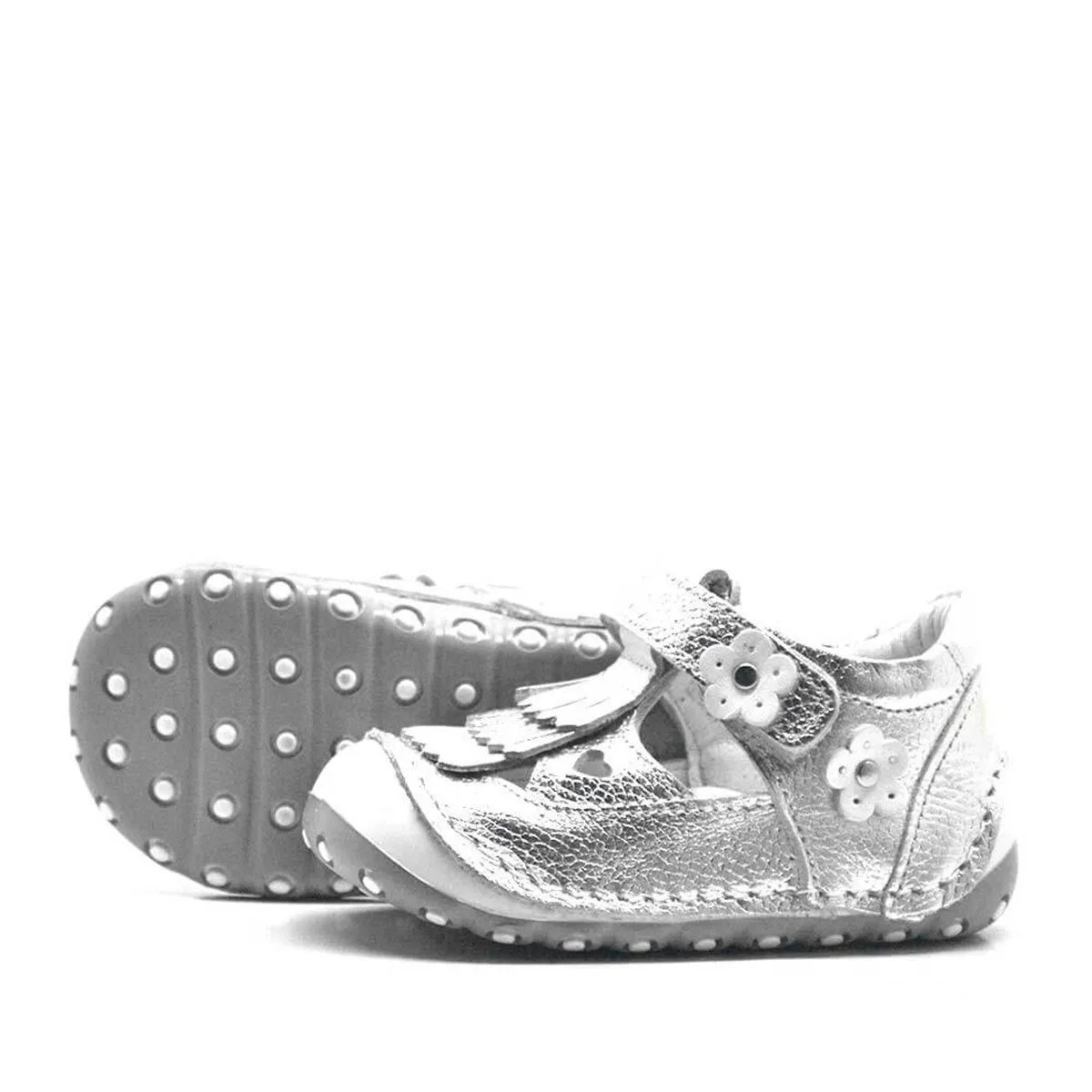 Hakiki Deri Püsküllü Gümüş Cırtlı Yazlık İlk Adım Ayakkabı