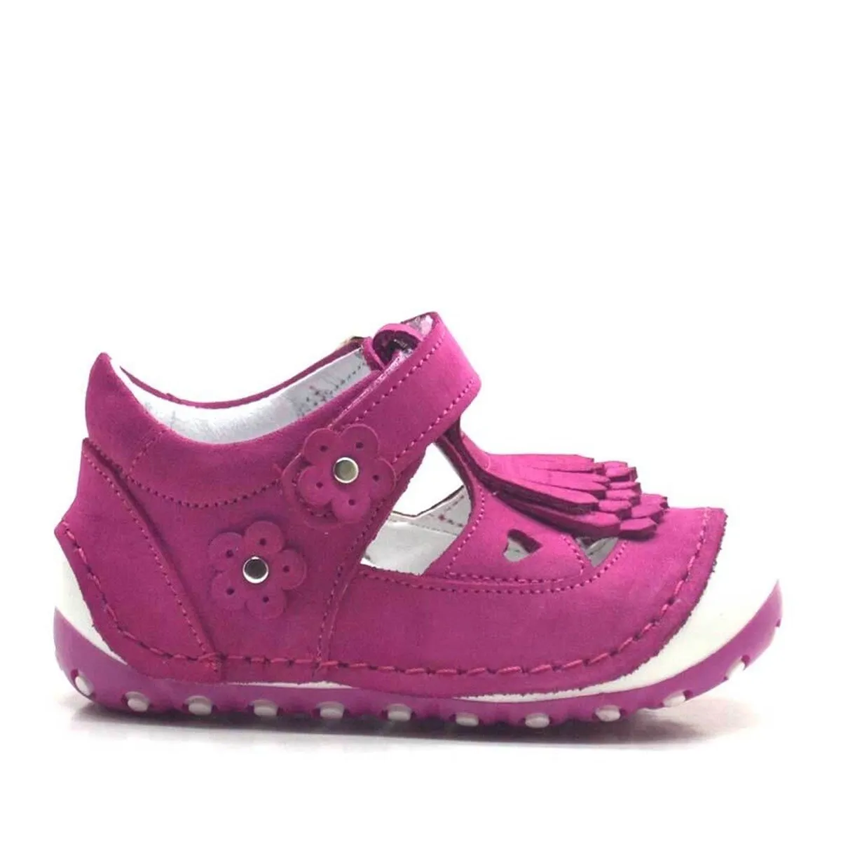 Hakiki Deri Püsküllü Pembe Cırtlı Yazlık İlk Adım Ayakkabı