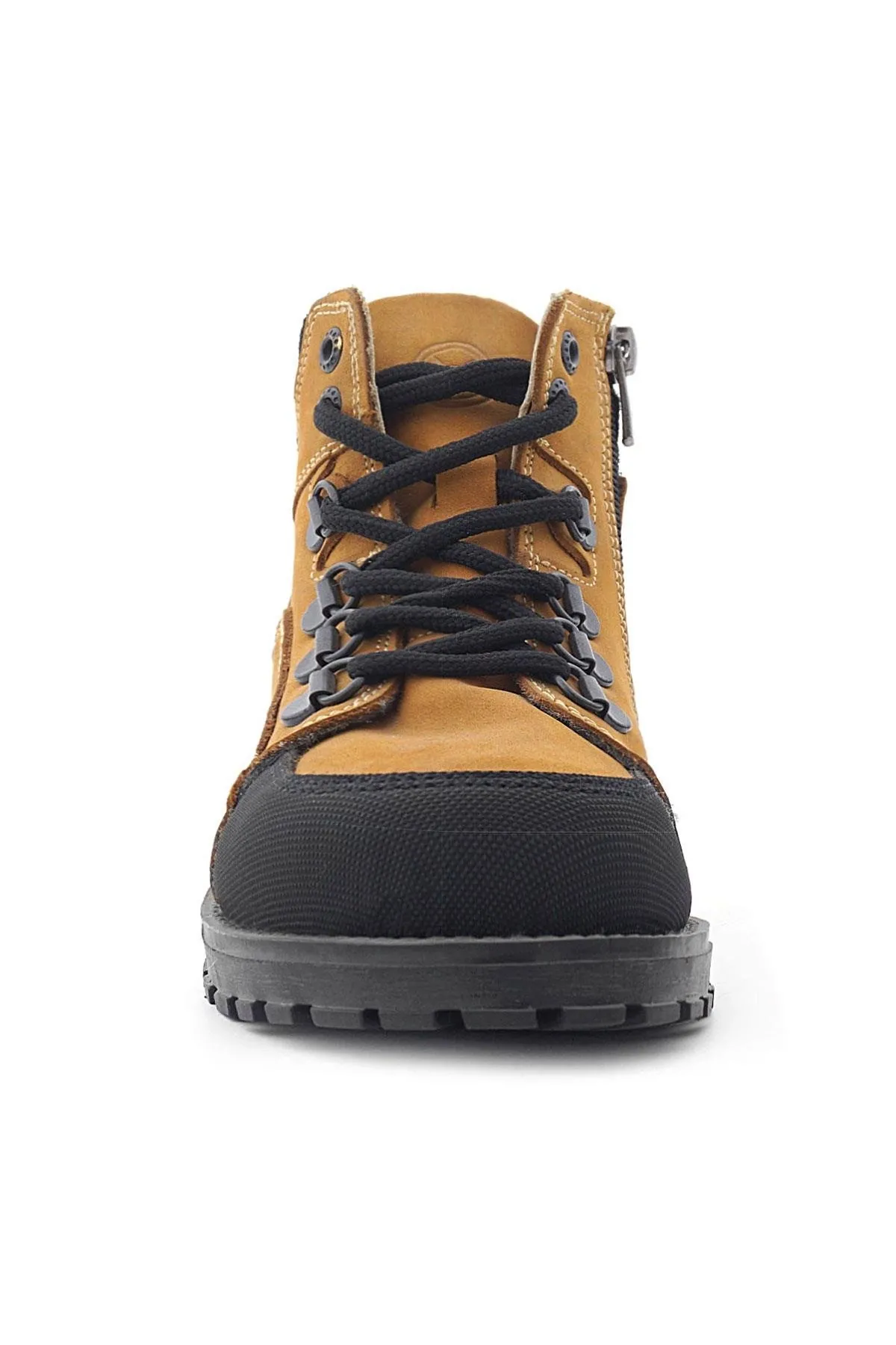 Hakiki Deri Sarı Bağcıklı Fermuarlı Çocuk Bot