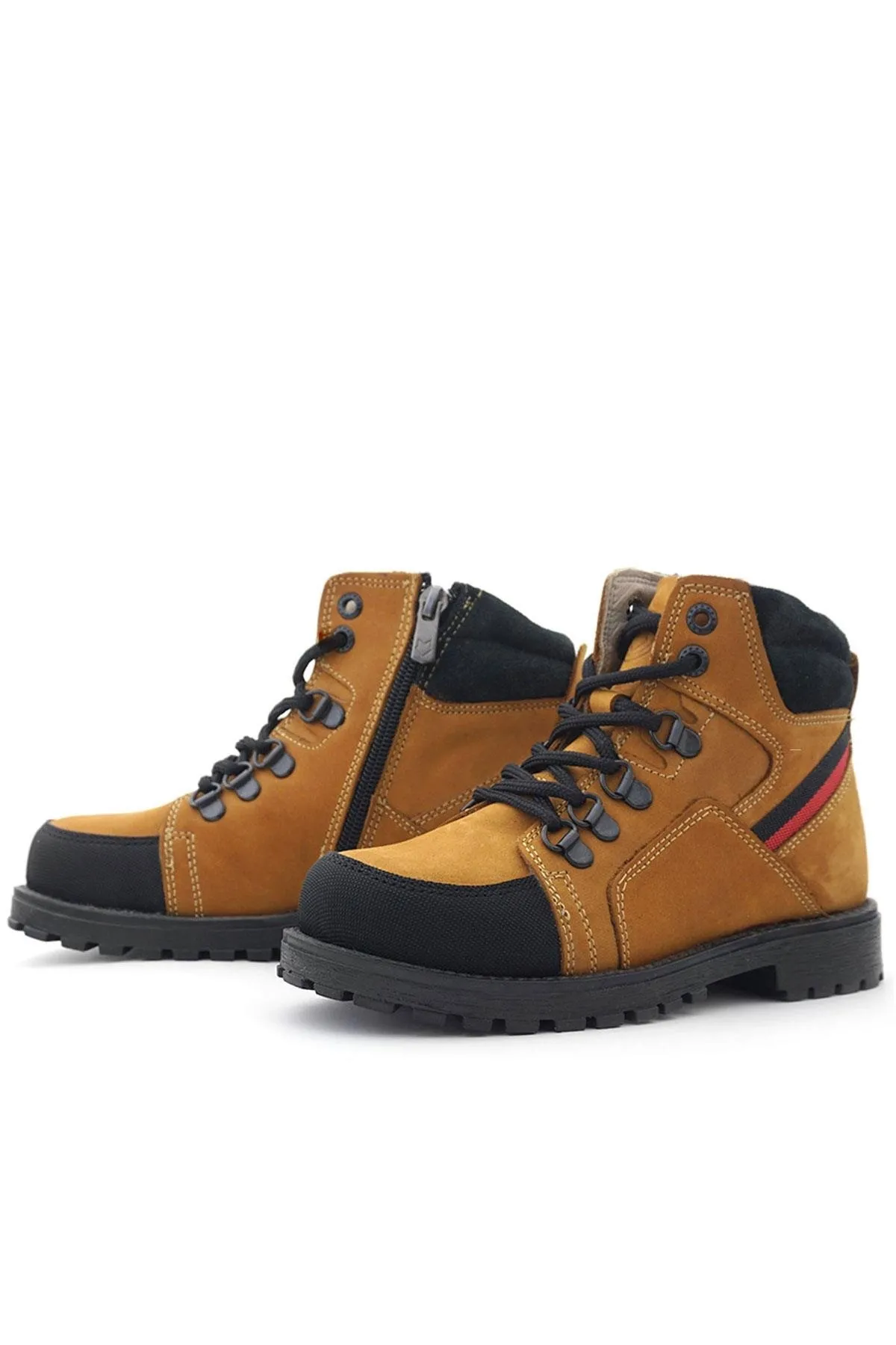 Hakiki Deri Sarı Bağcıklı Fermuarlı Çocuk Bot