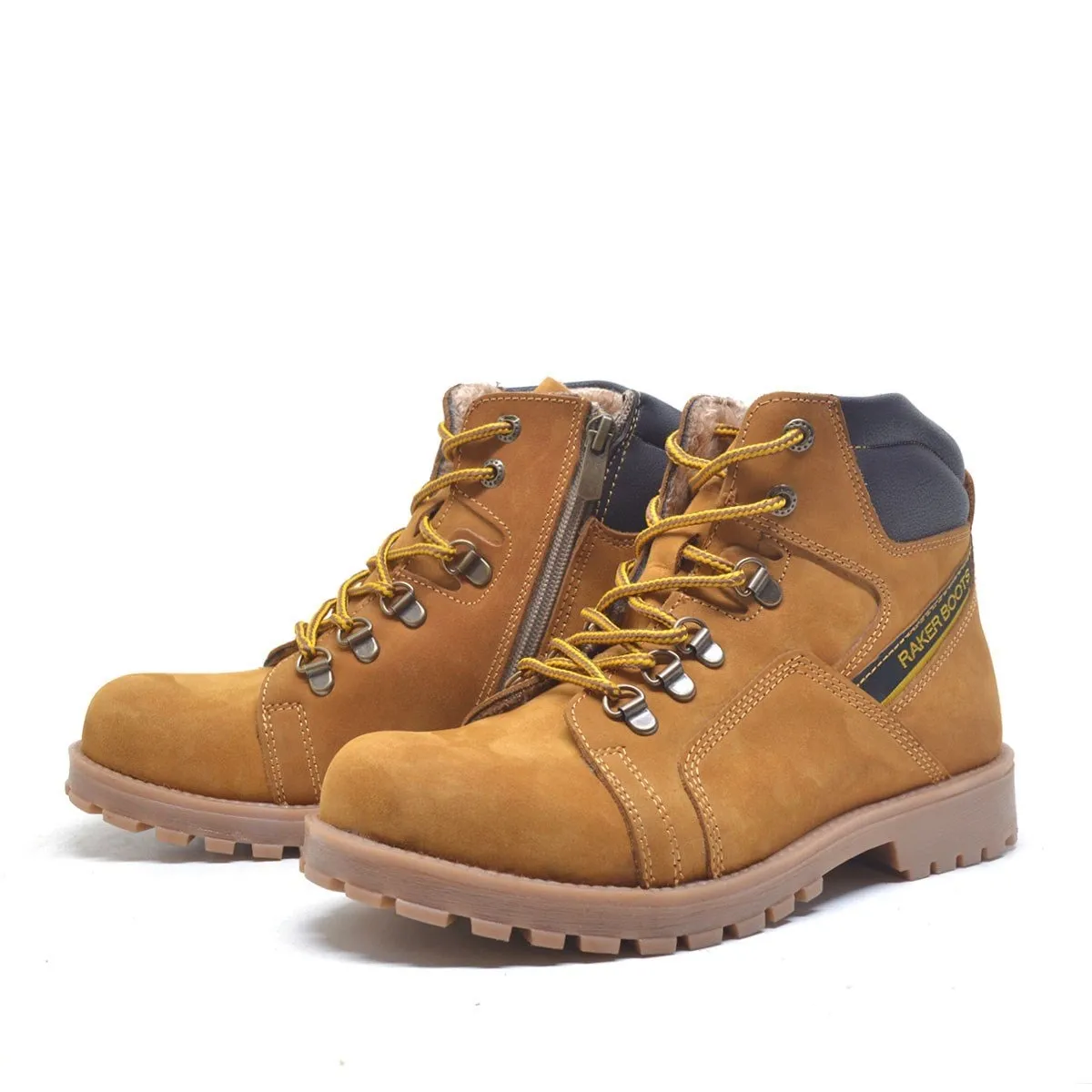 Hakiki Deri Sarı Bağcıklı Kürklü Postal