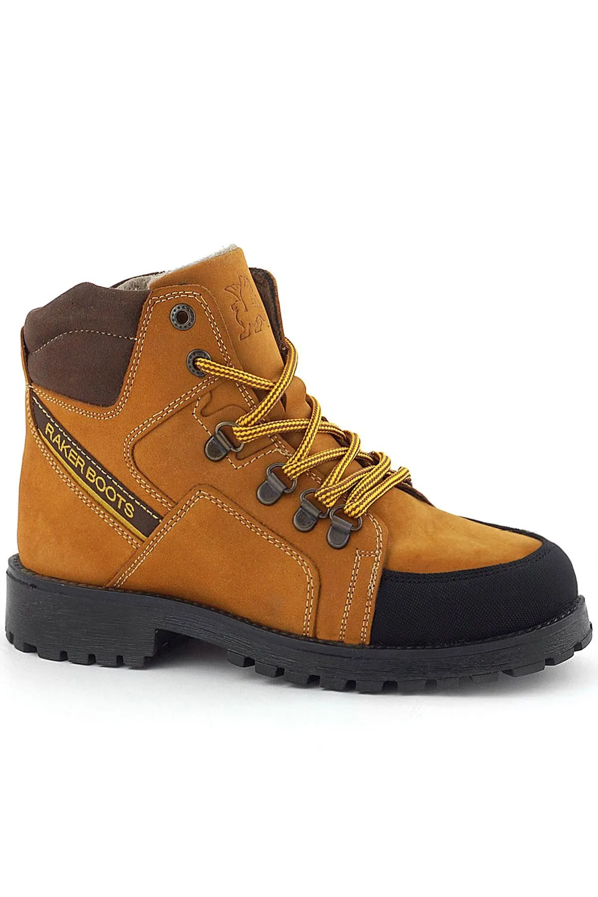 Hakiki Deri Sarı Kahve Bağcıklı Fermuarlı Çocuk Bot