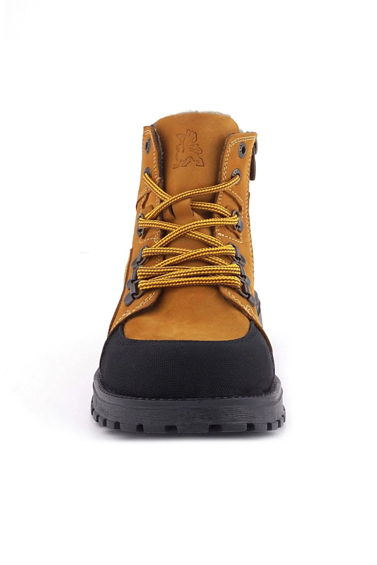 Hakiki Deri Sarı Kahve Bağcıklı Fermuarlı Çocuk Bot