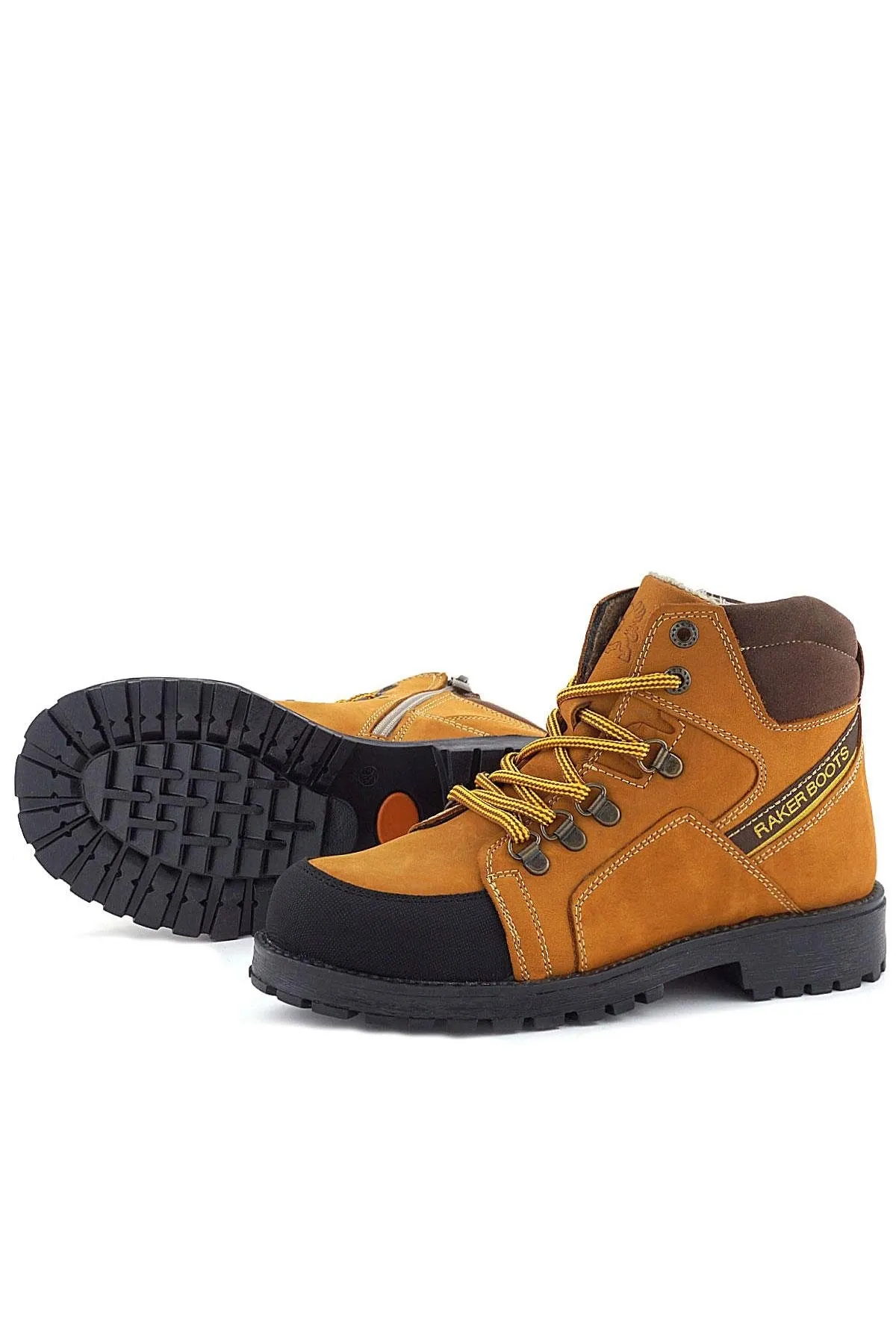 Hakiki Deri Sarı Kahve Bağcıklı Fermuarlı Çocuk Bot