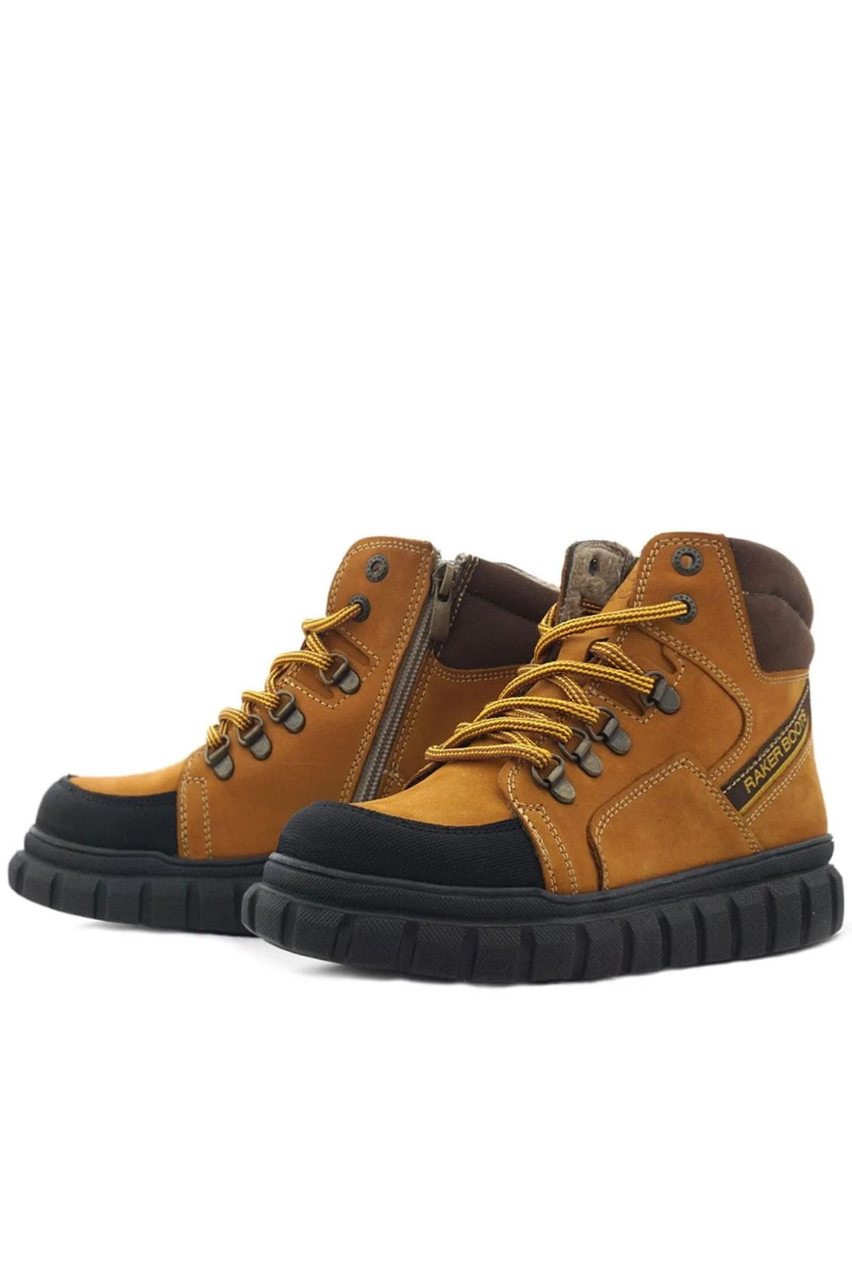 Hakiki Deri Sarı Kahverengi Fermuarlı Erkek Çocuk Bot