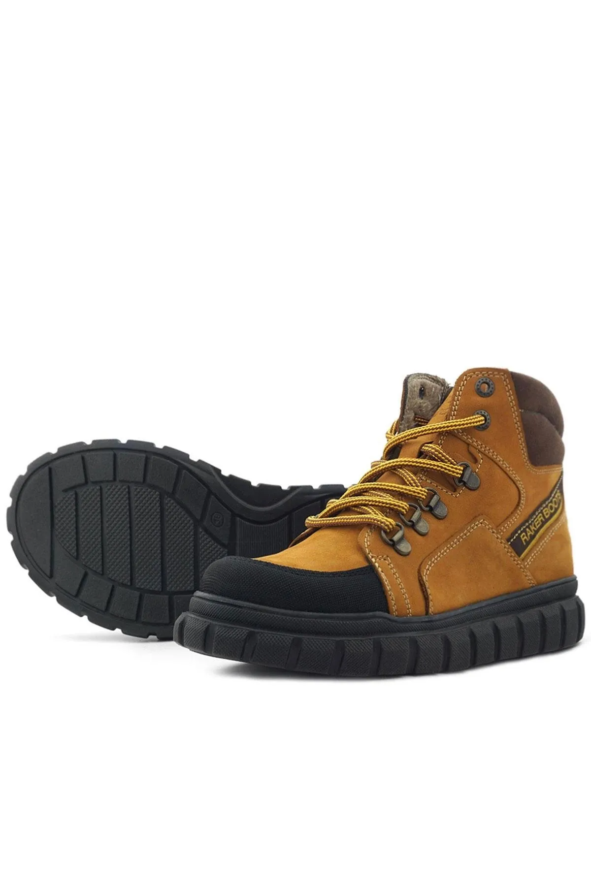 Hakiki Deri Sarı Kahverengi Fermuarlı Erkek Çocuk Bot