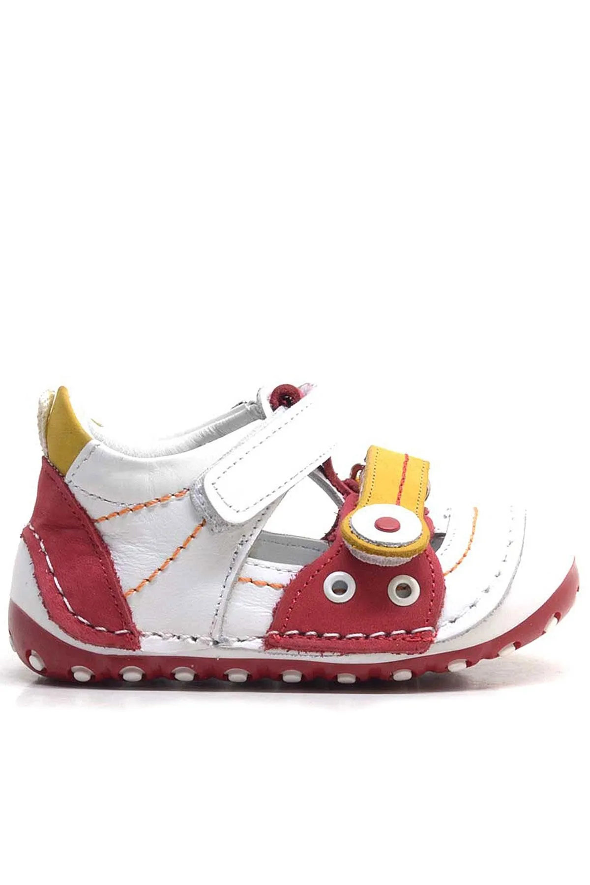 Hakiki Deri Sarı Kırmızı Cırtlı Yazlık İlk Adım Ayakkabı