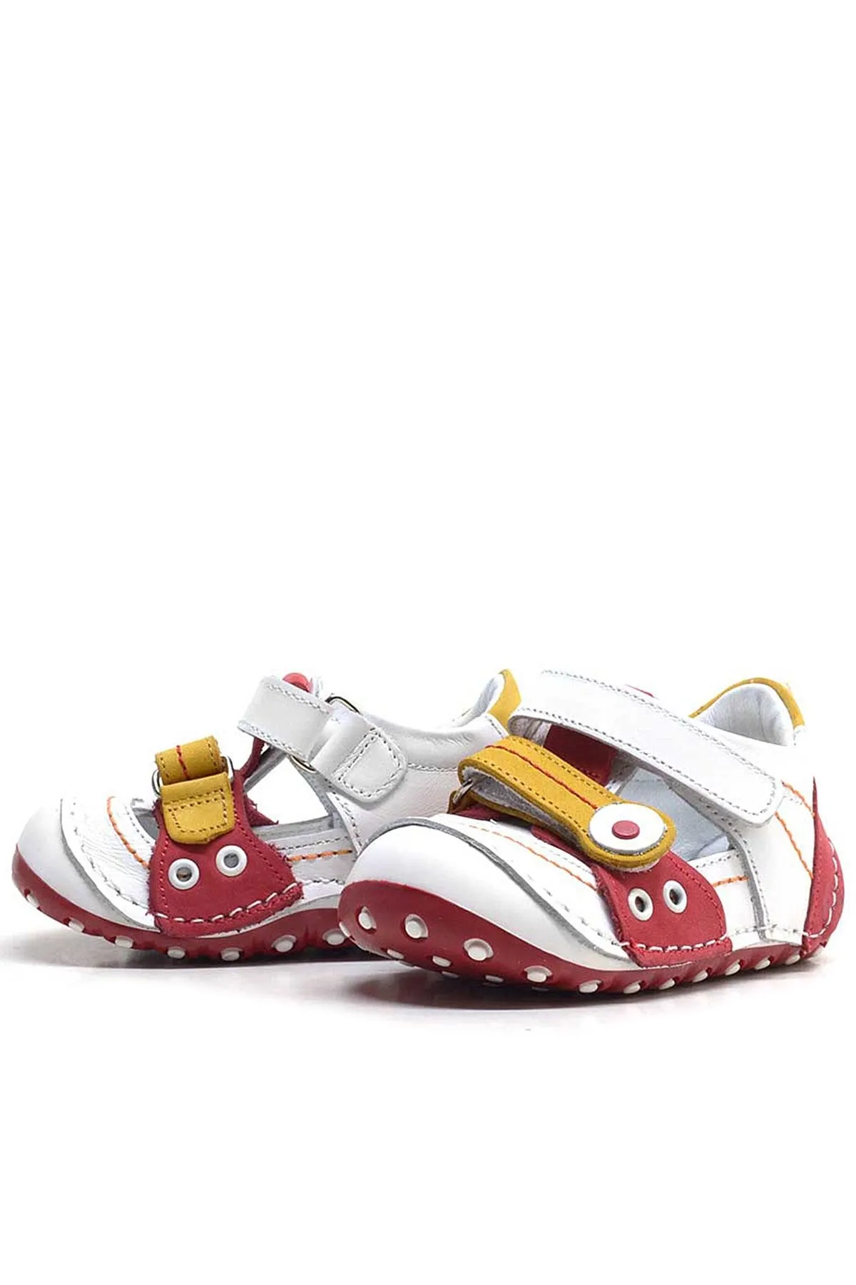 Hakiki Deri Sarı Kırmızı Cırtlı Yazlık İlk Adım Ayakkabı