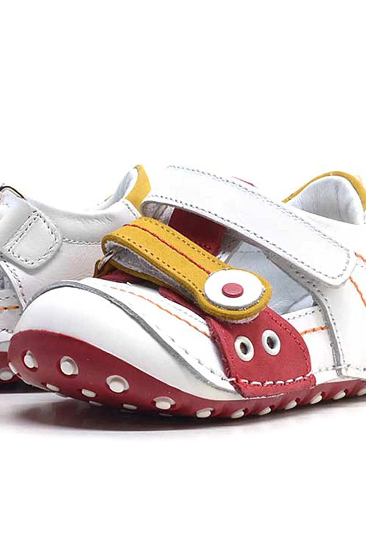 Hakiki Deri Sarı Kırmızı Cırtlı Yazlık İlk Adım Ayakkabı